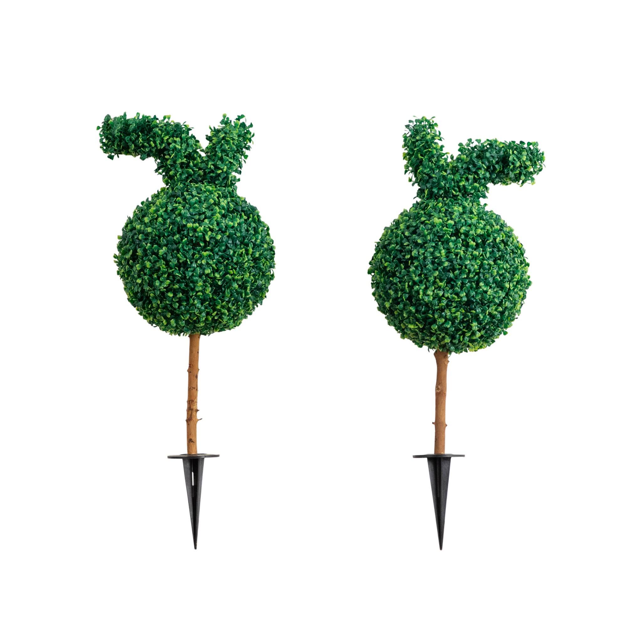 2ft. UV Resistant Artificial Easter Bunny Boxwood Topiary with Integrated Ground Stake (Indoor/Outdoor) - Set of 2