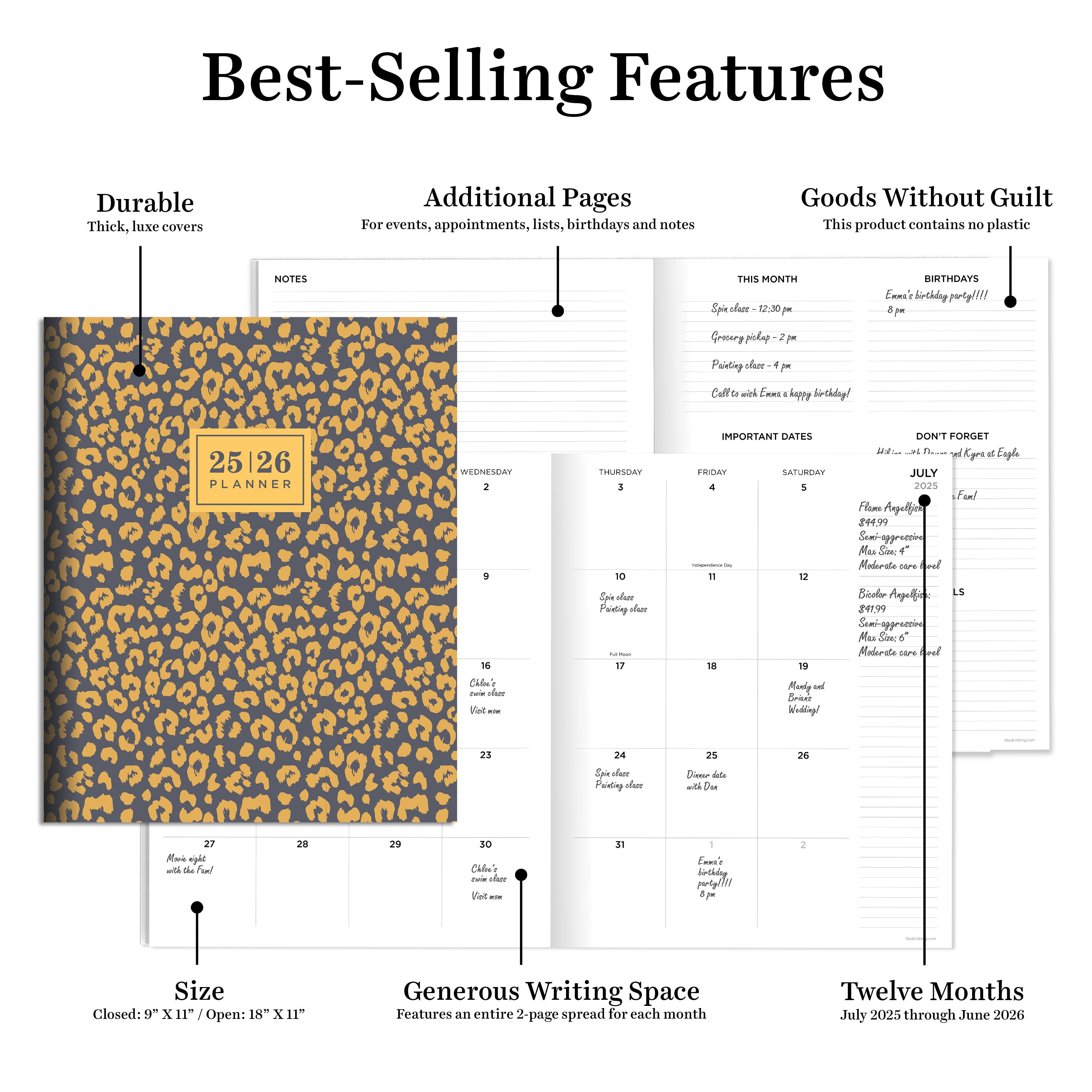 TF Publishing 2025-2026 Lovely Leopard Large Monthly Planner