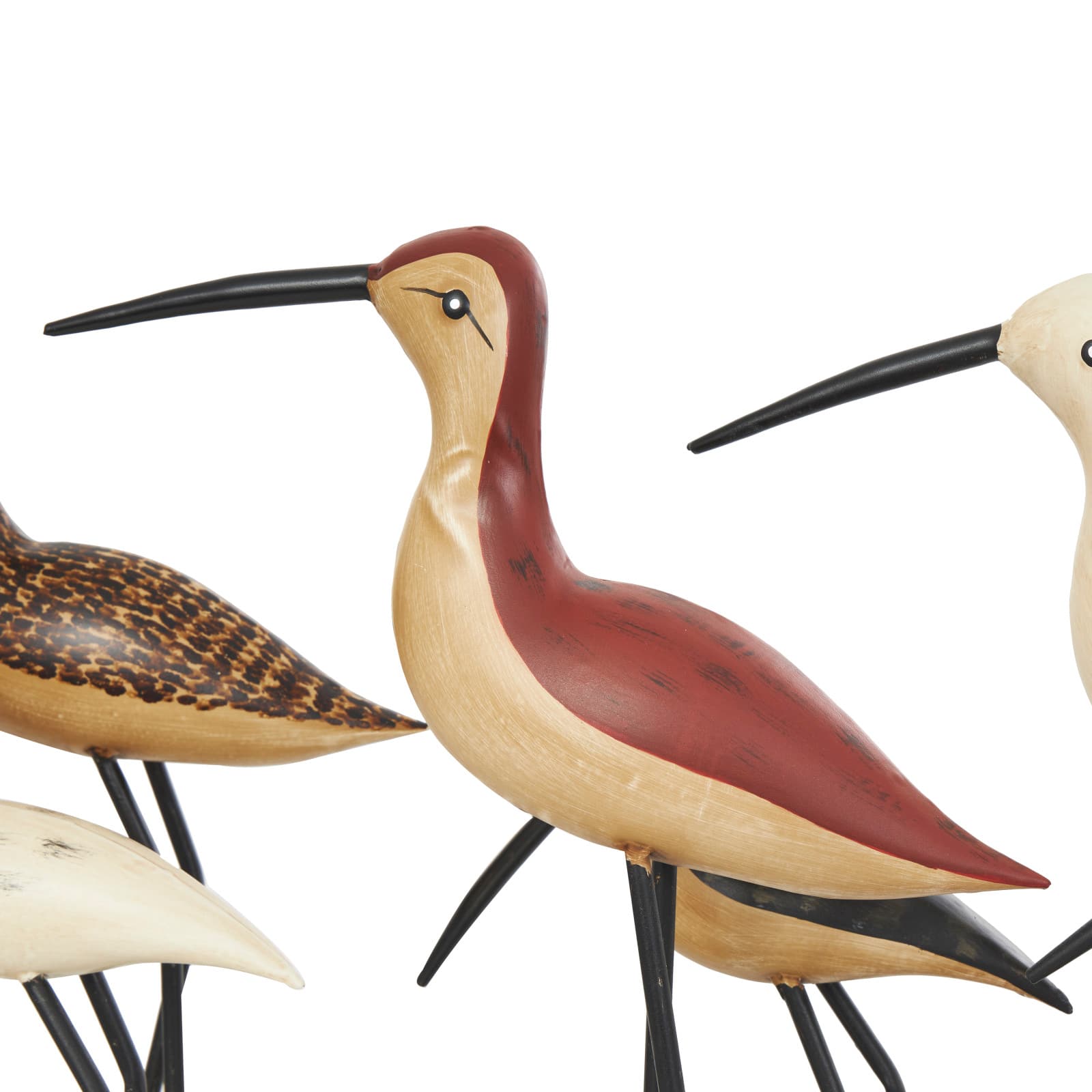 37" Brown Wood Bird Sculpture with Red Accents and Log Base