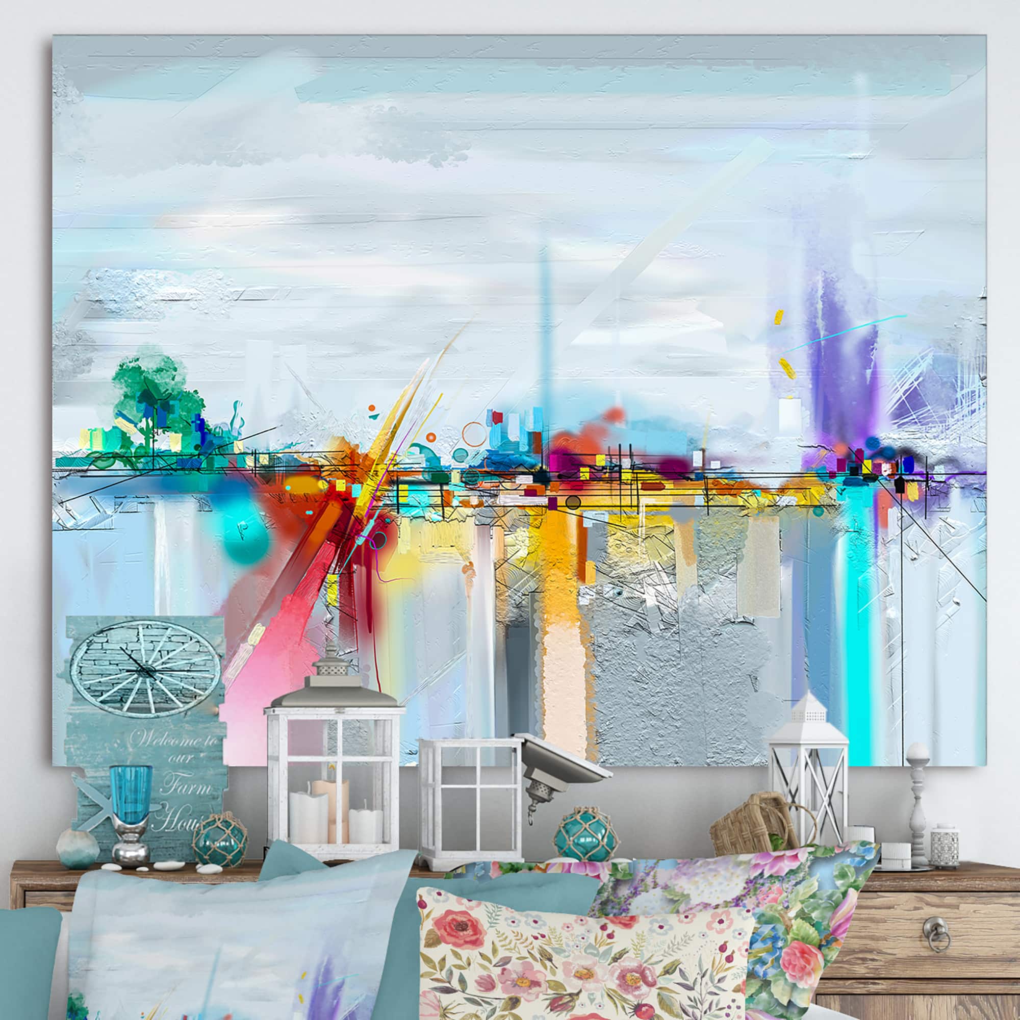 Designart - Abstract Colorful Seascape II - Modern & Contemporary Canvas Wall Art Print