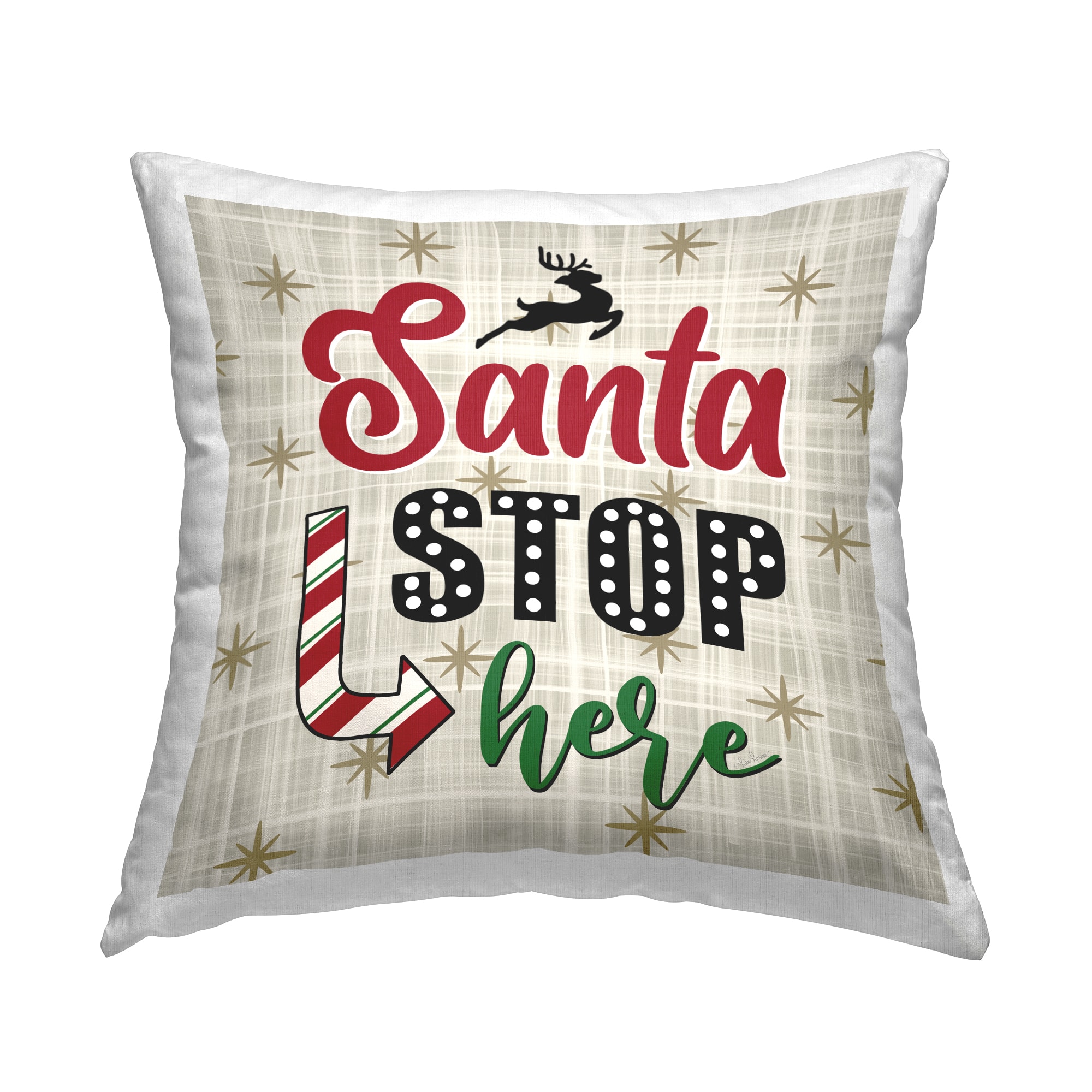 Stupell Industries Santa Stop Here Tartan Phrase Throw Pillow