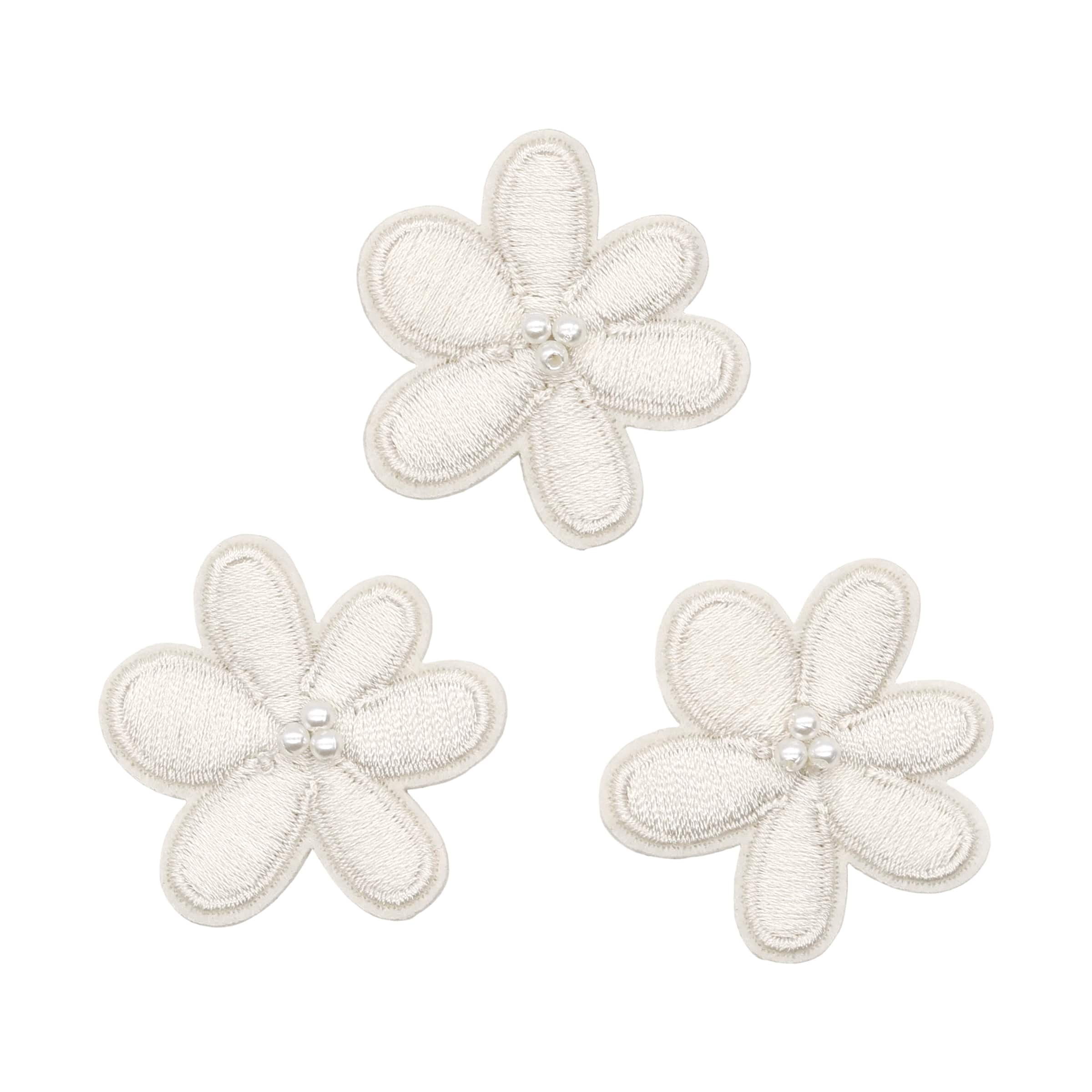 Summer Fashion White Flowers Iron-On & Adhesive Embroidered Patches, 3ct. by Make Market®