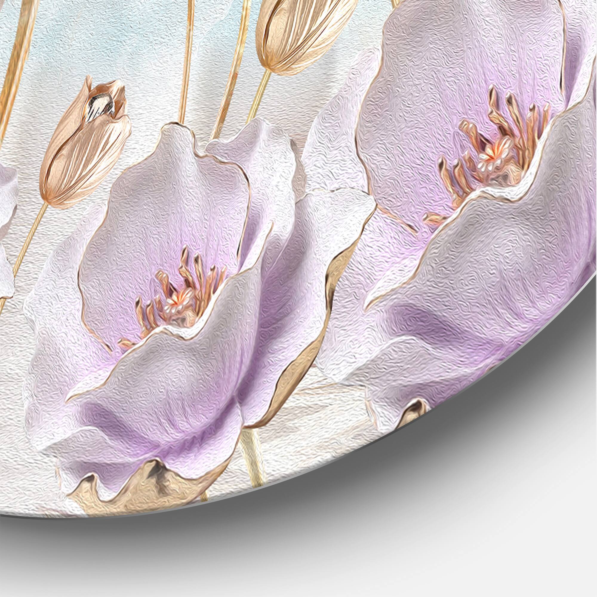 Designart - Blossoming Flowers In Pastel Tones - Traditional Metal Circle Wall Art