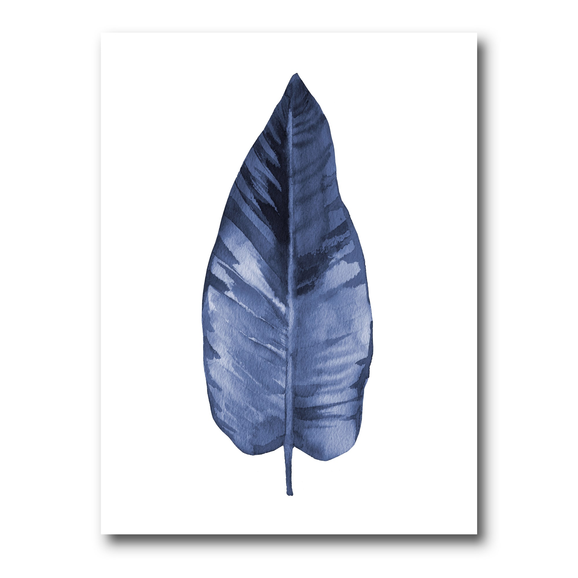 Designart - Blue Leaf Watercolour On White - Traditional Canvas Wall Art Print