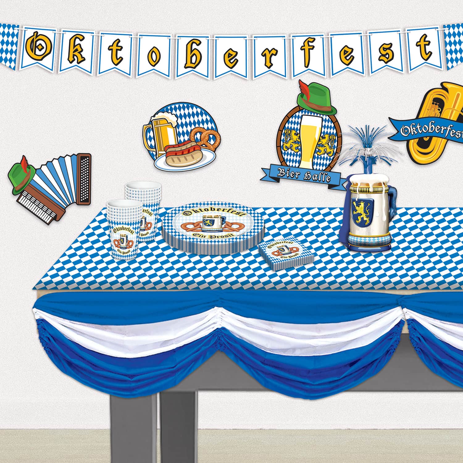 Beistle 40" x 100ft. Blue & White Oktoberfest Plastic Table Roll