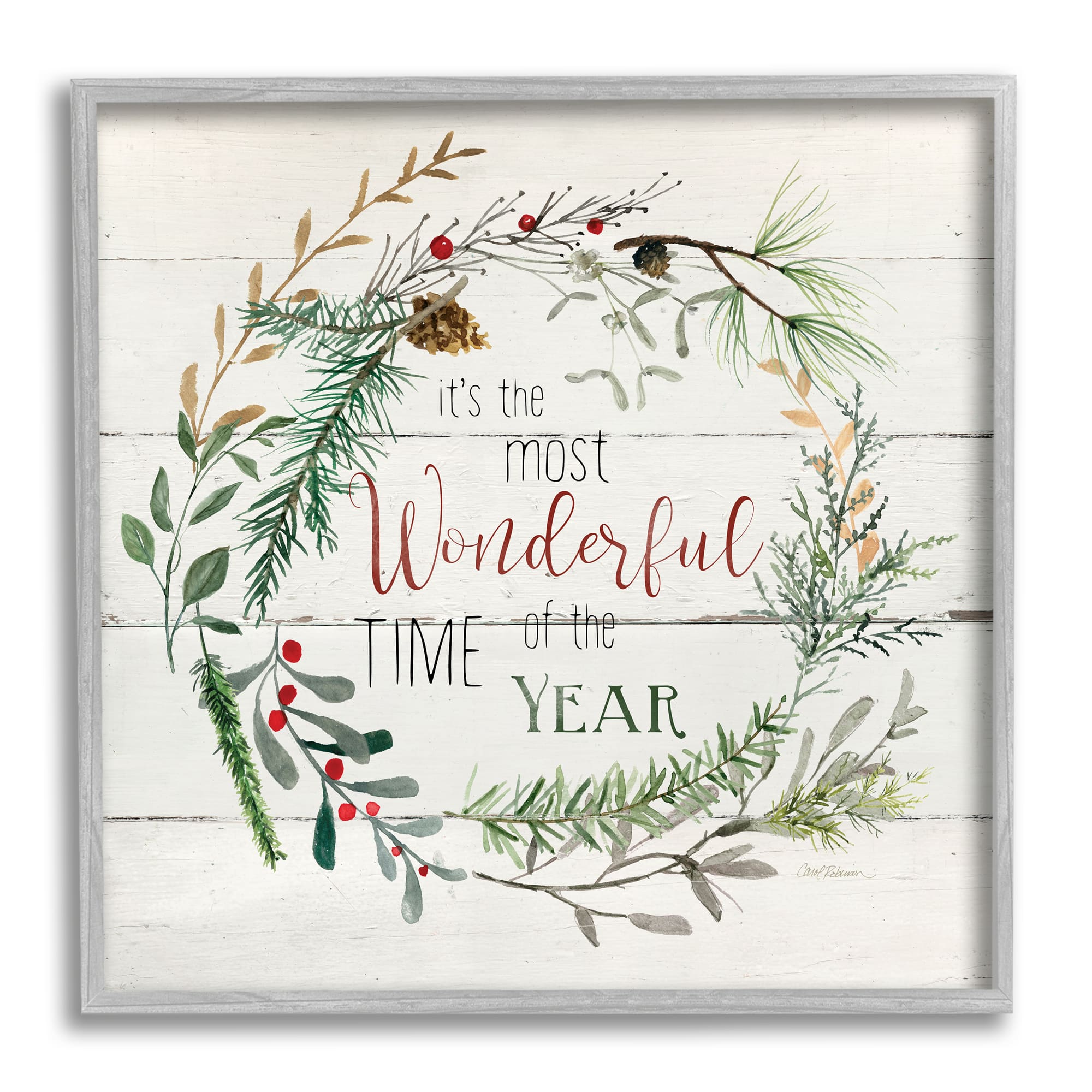 Stupell Industries Most Wonderful Time of Year Wreath Framed Giclee Art