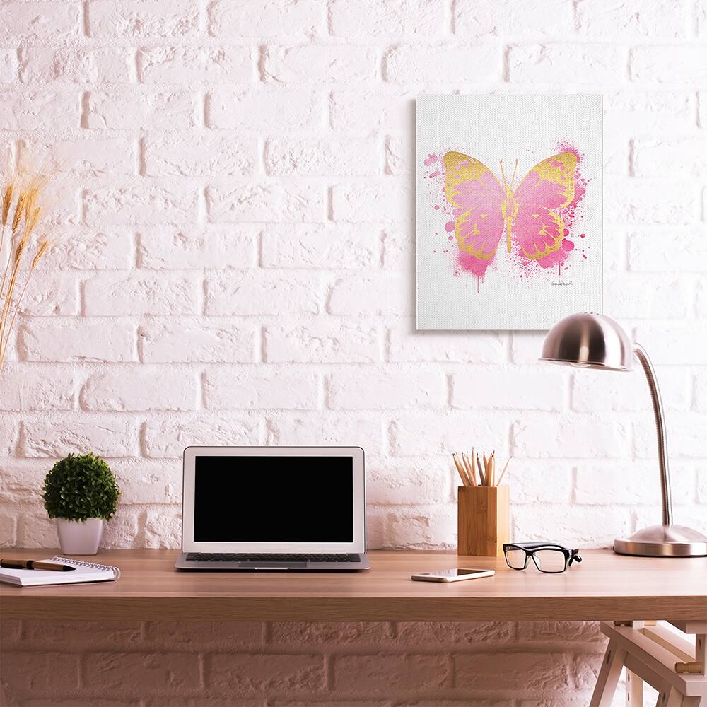 Stupell Industries Hot Pink Pop Butterfly Glam Paint Splatter Canvas Wall Art