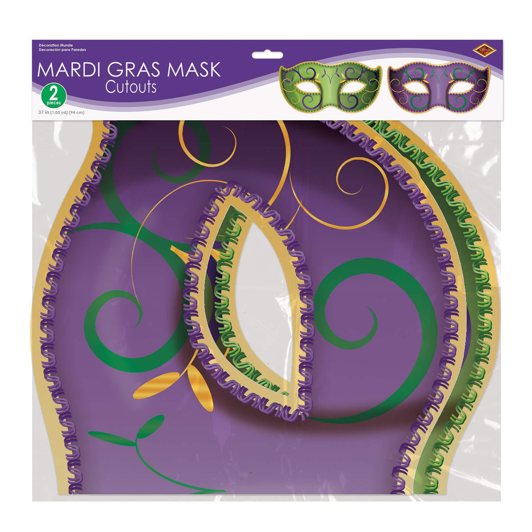 Beistle Assorted 37" Jumbo Mardi Gras Mask Cutouts, 2ct.