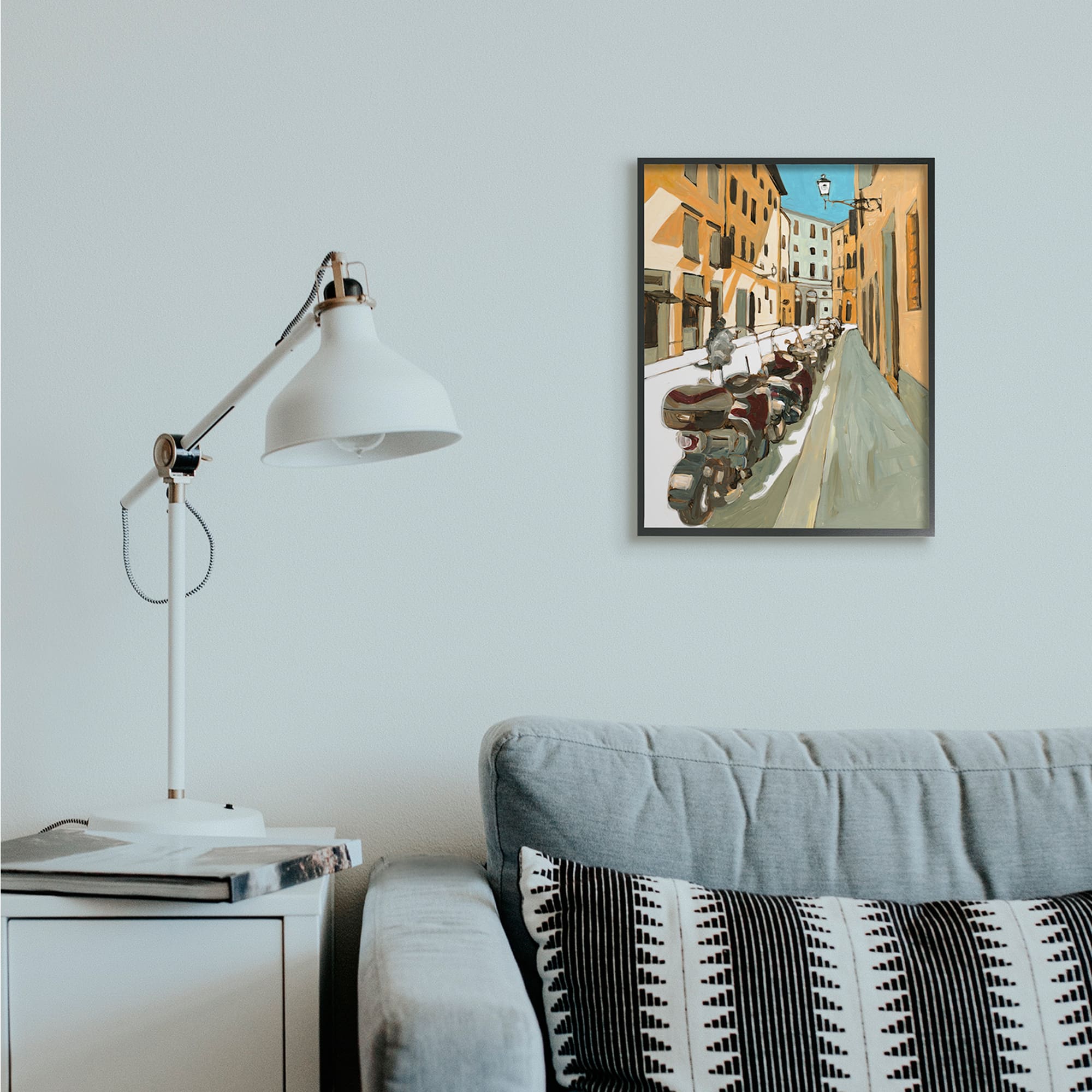 Stupell Industries Row of Mopeds Yellow European City Street Black Framed Wall Art