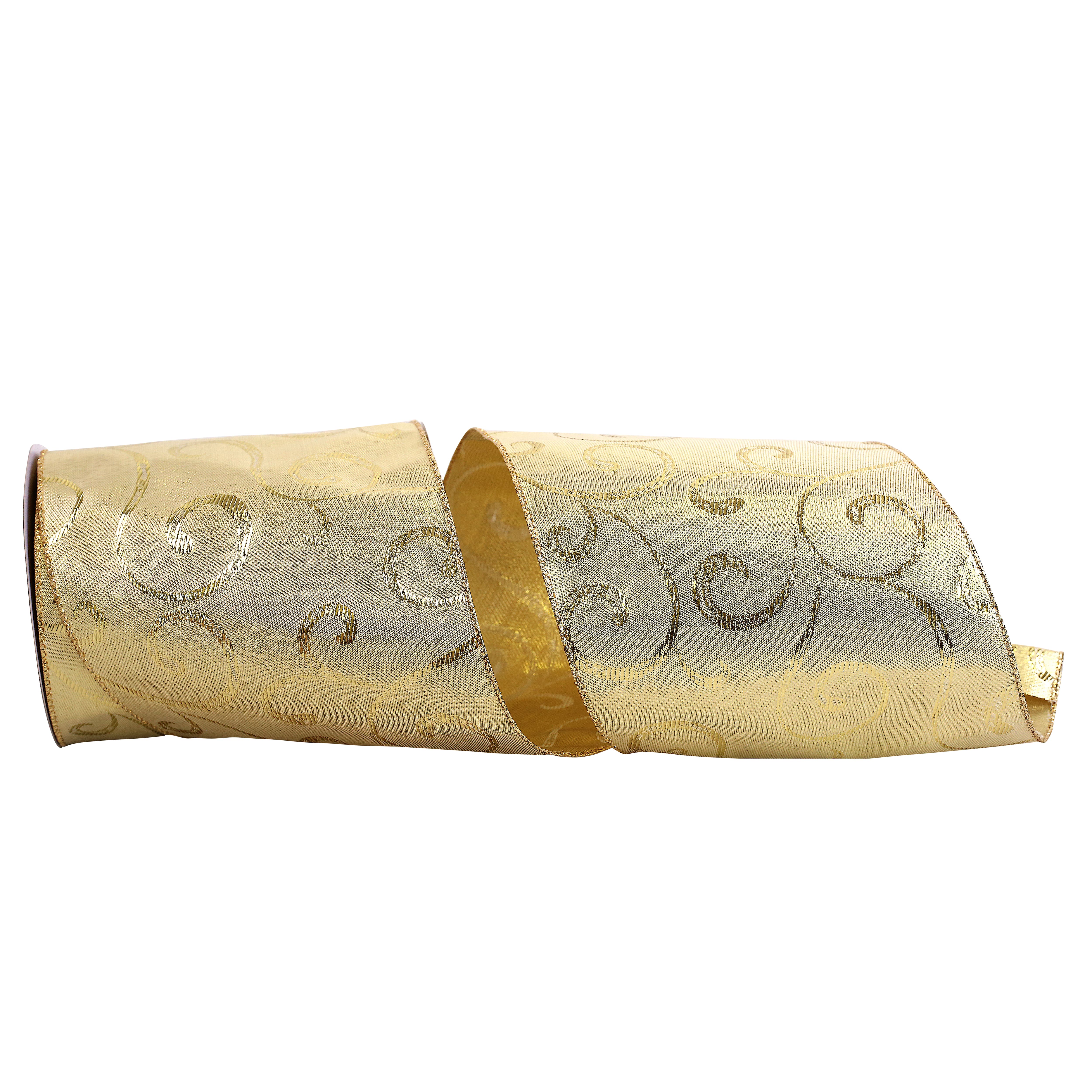 JAM Paper 6" x 20yd. Gold Swirls Wired Metallic Ribbon