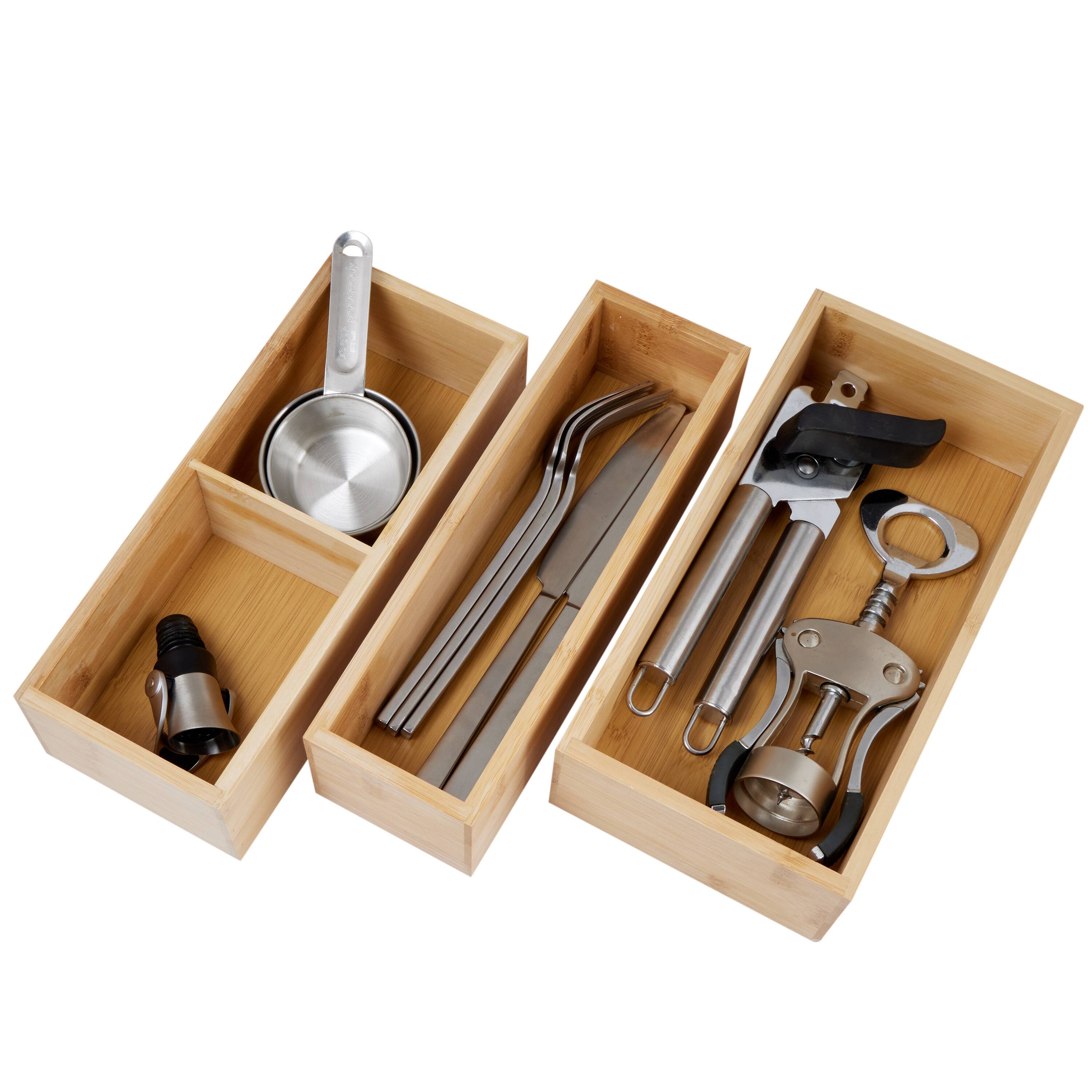 Kitchen Details 4-Compartment Bamboo Drawer Organizer Set