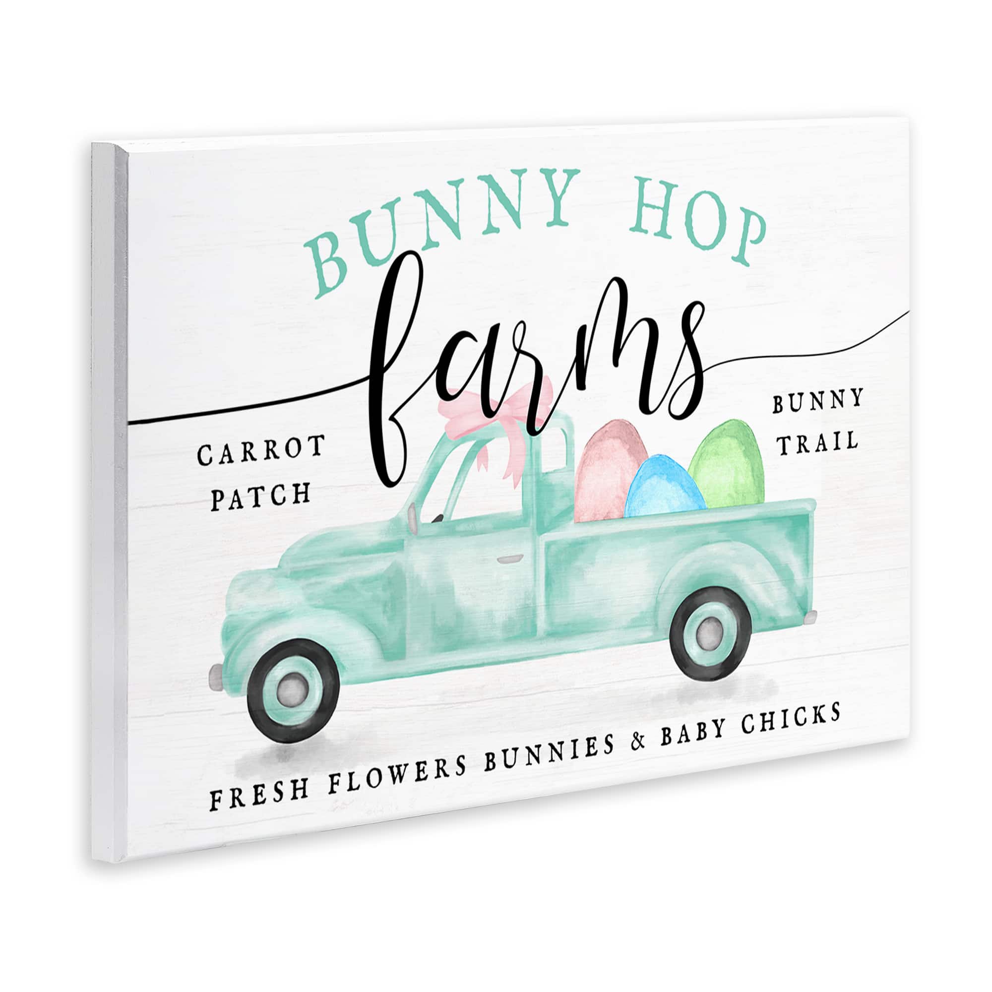 Stupell Industries Bunny Hop Farms Sign Easter Egg Green Truck Wall Plaque Art
