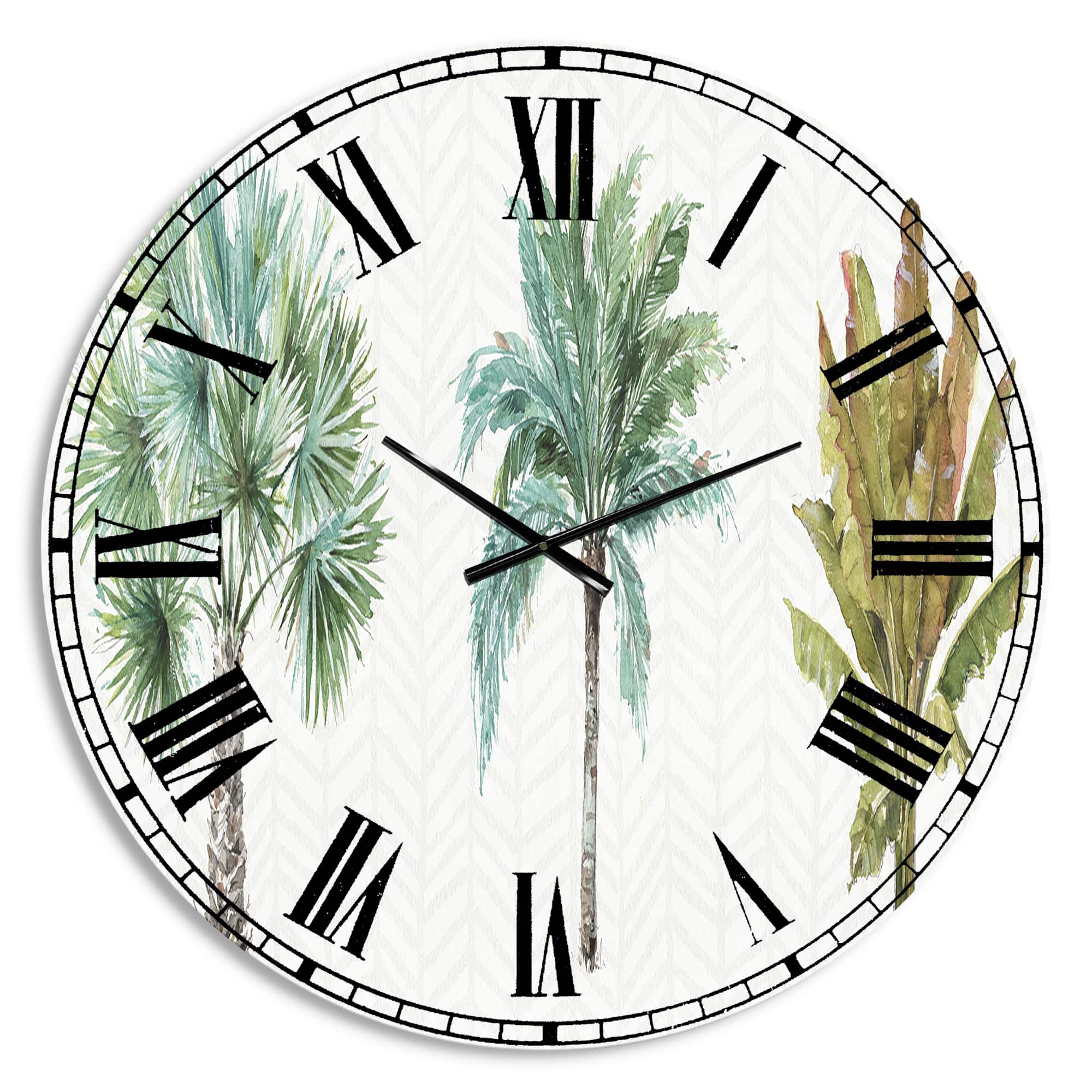 Designart 'Mixed Botanical Greens Palms I Farmhouse Wall Clock