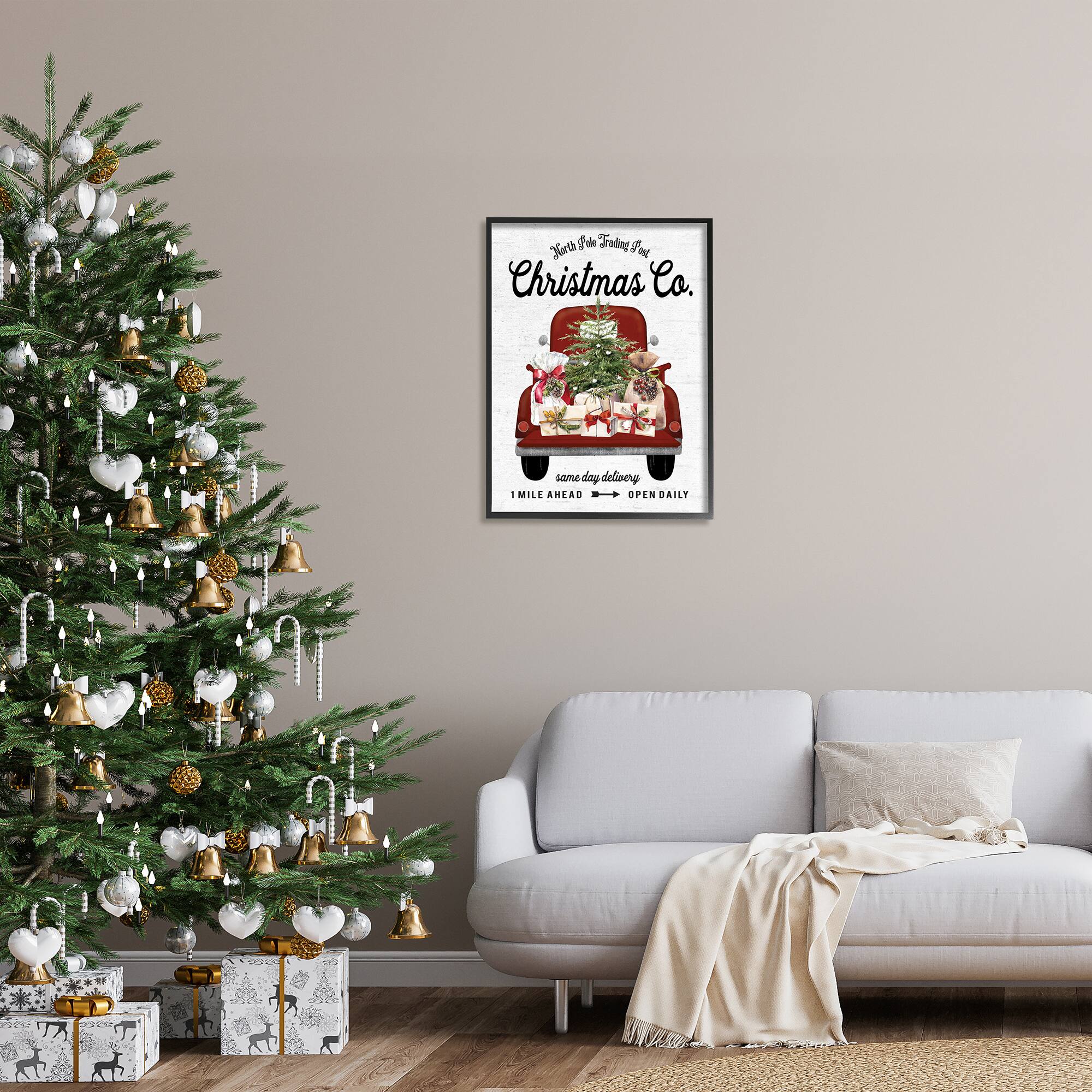 Stupell Industries North Pole Christmas Co. Sign Framed Giclee Art