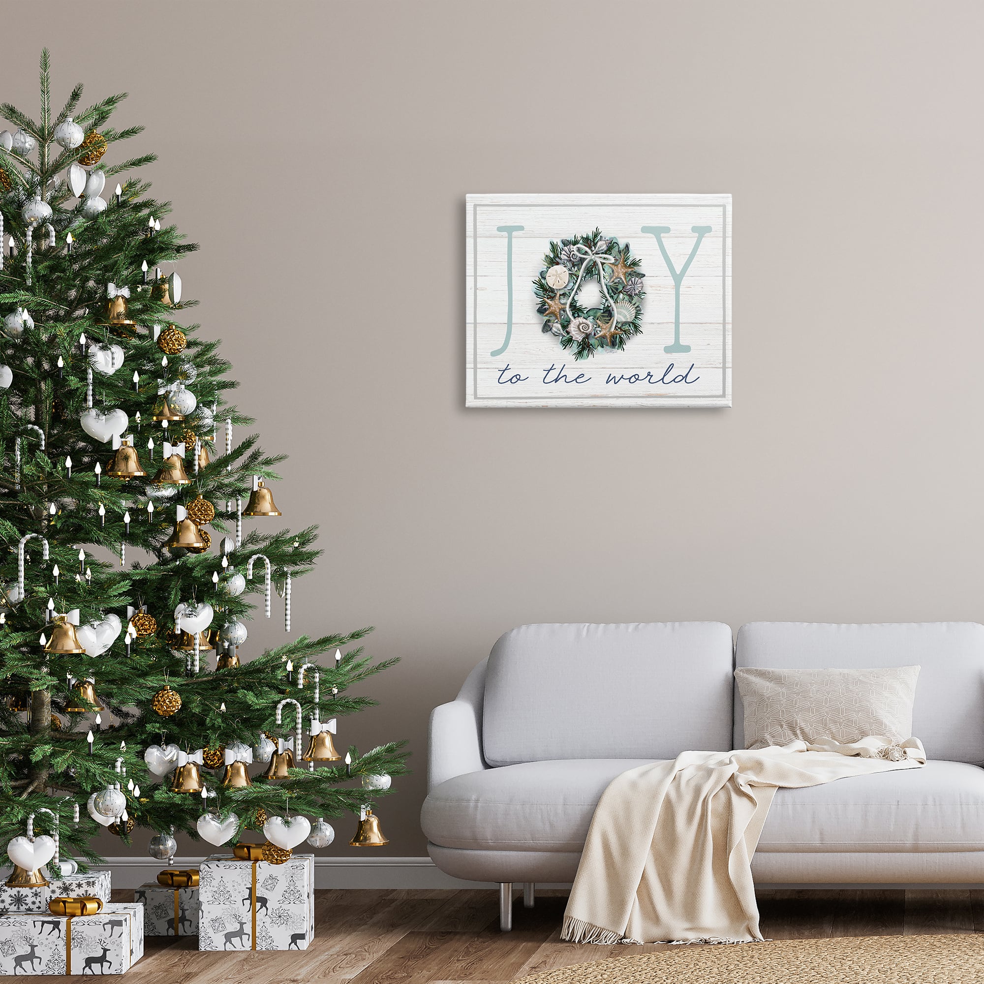 Stupell Industries Joy To The World Nautical Wreath Canvas Wall Art