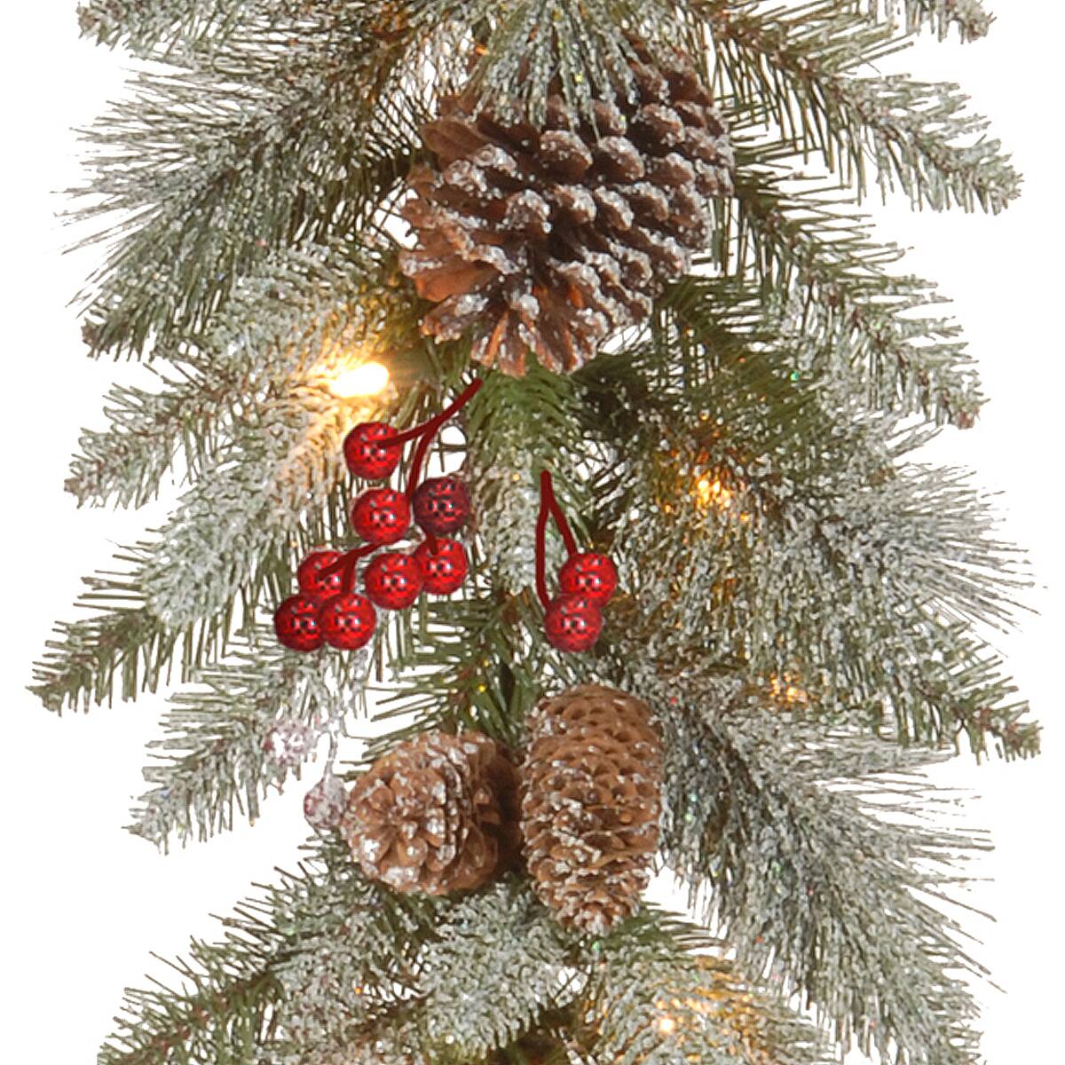 9'x12" Pre-lit Feel Real® Snowy Bristle Berry Artificial Christmas Garland with Red Berries, Mixed Cones & Clear Lights