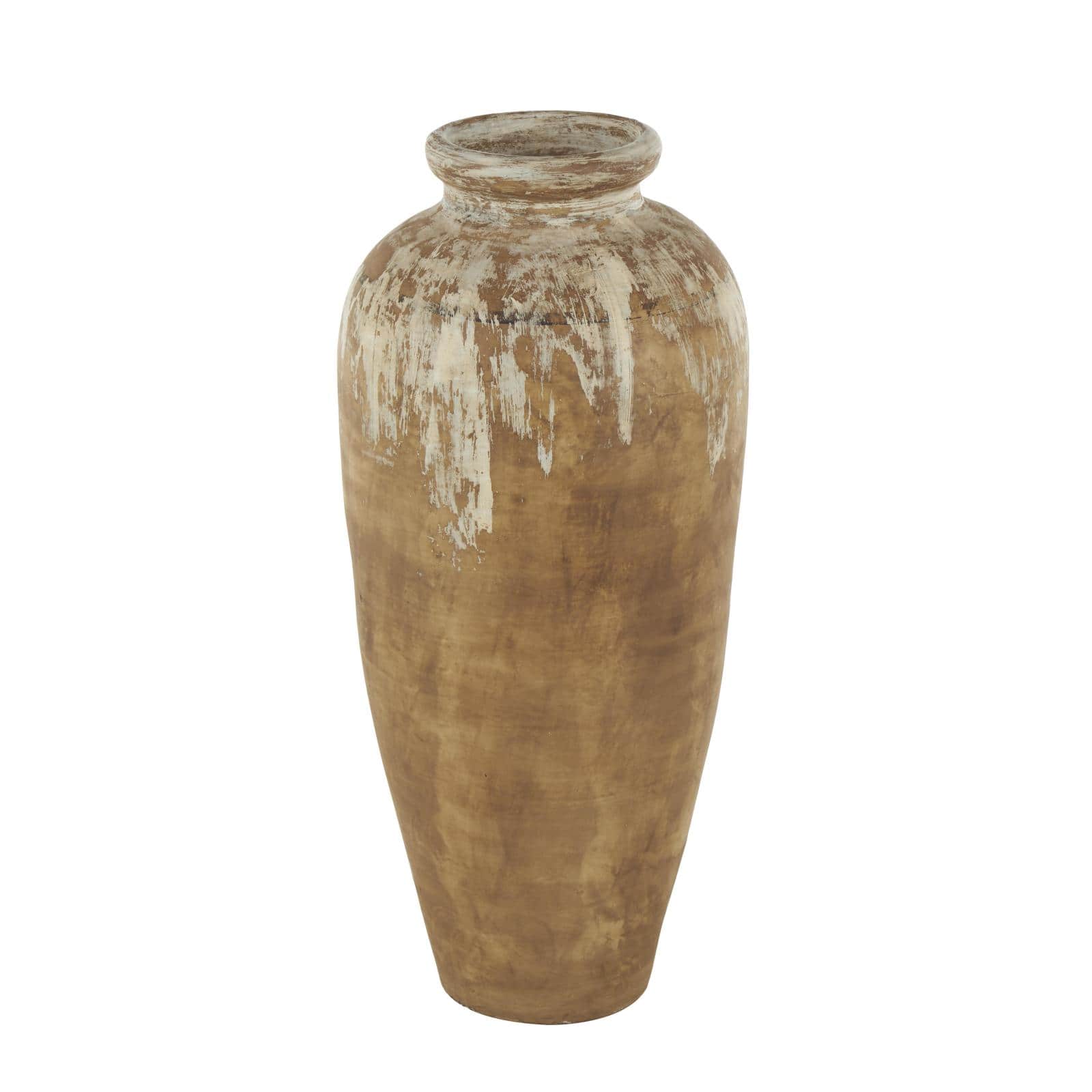 Brown Ceramic Antique Style Distressed Patina Vase