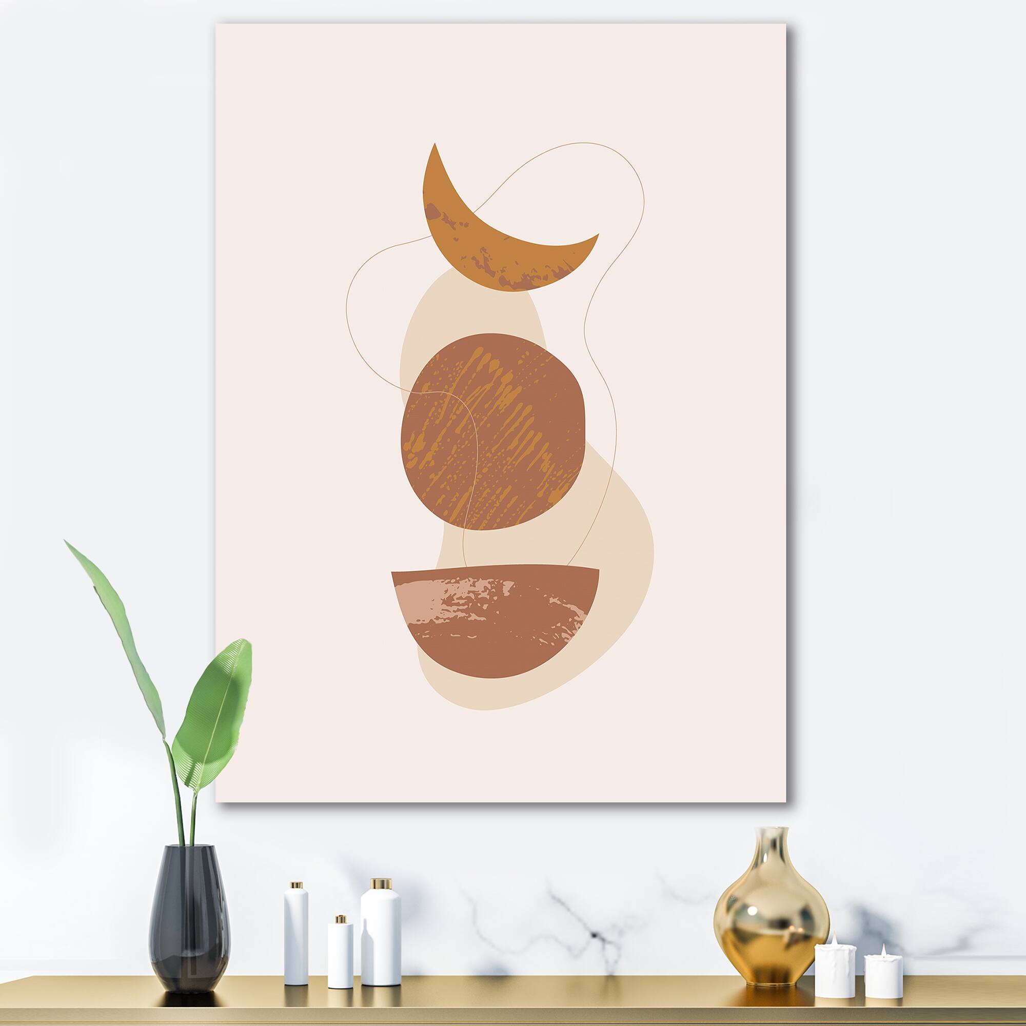 Designart - Moon and Sun Shapes In Retro Terracotta Tones I - Modern Canvas Wall Art Print