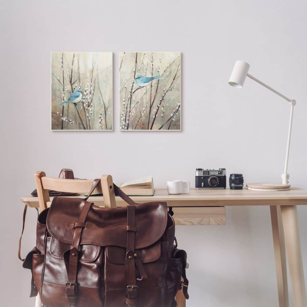 Stupell Industries Peaceful Perched Blue Birds Animal Nature Painting in Black Frame Wall Art