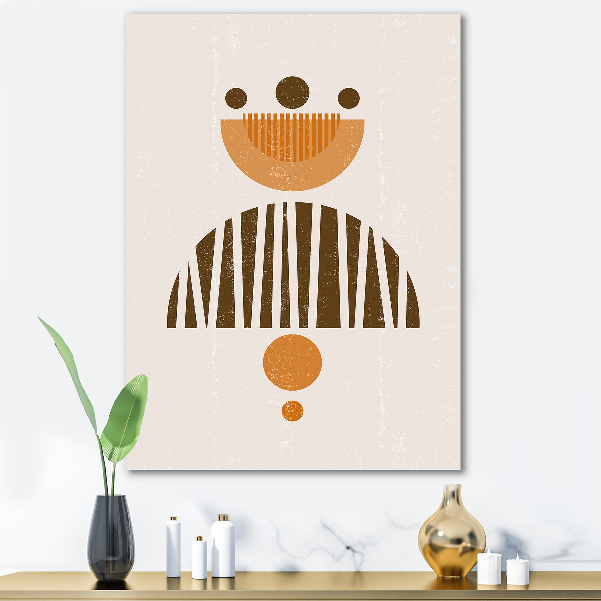 Designart - Abstract Minimal Sun and Moon In Earth Tones IV - Modern Canvas Wall Art Print