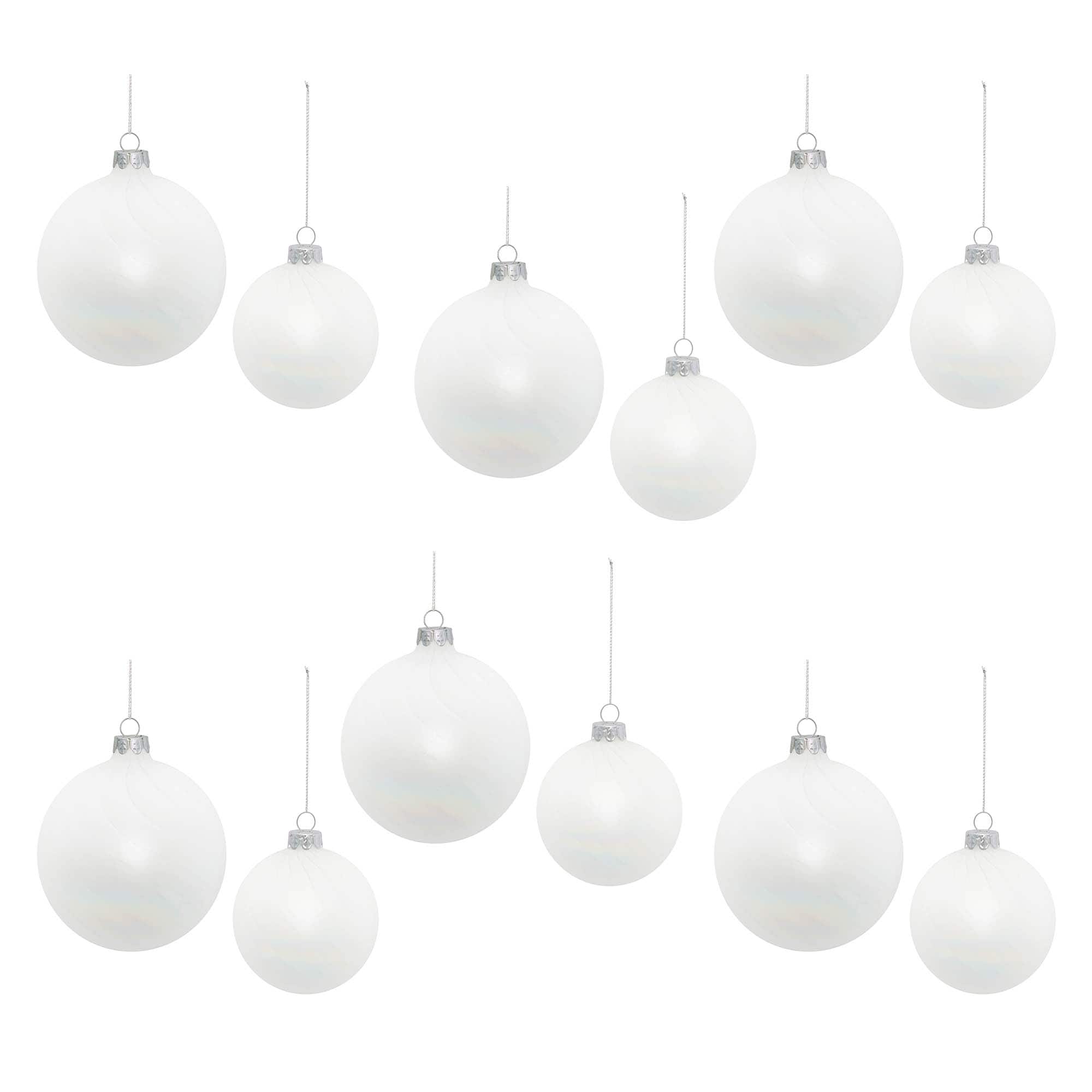 White Iridescent Glass Ball Ornament Set