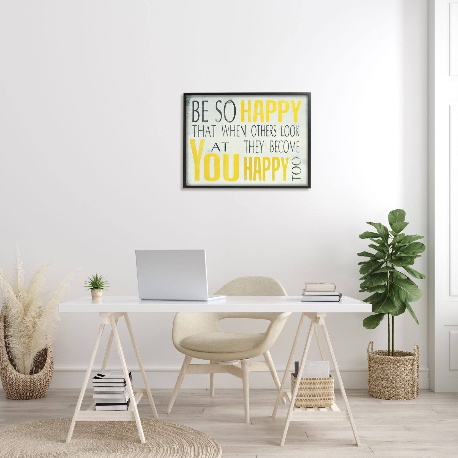 Stupell Industries Be So Happy Typography Framed Giclee Texturized Art Framed Wall Art