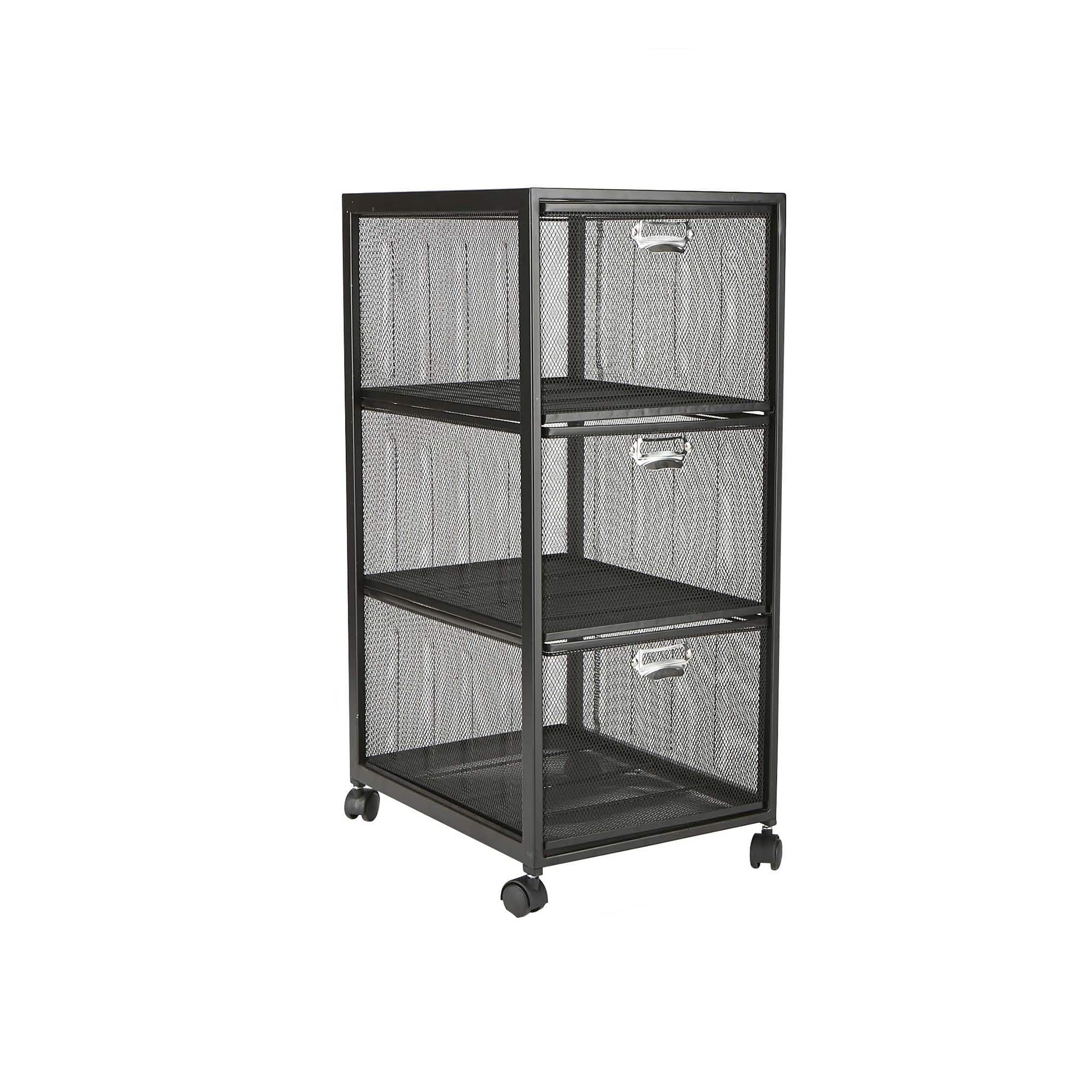 Mind Reader Black 3 Drawer Rolling File Cabinet