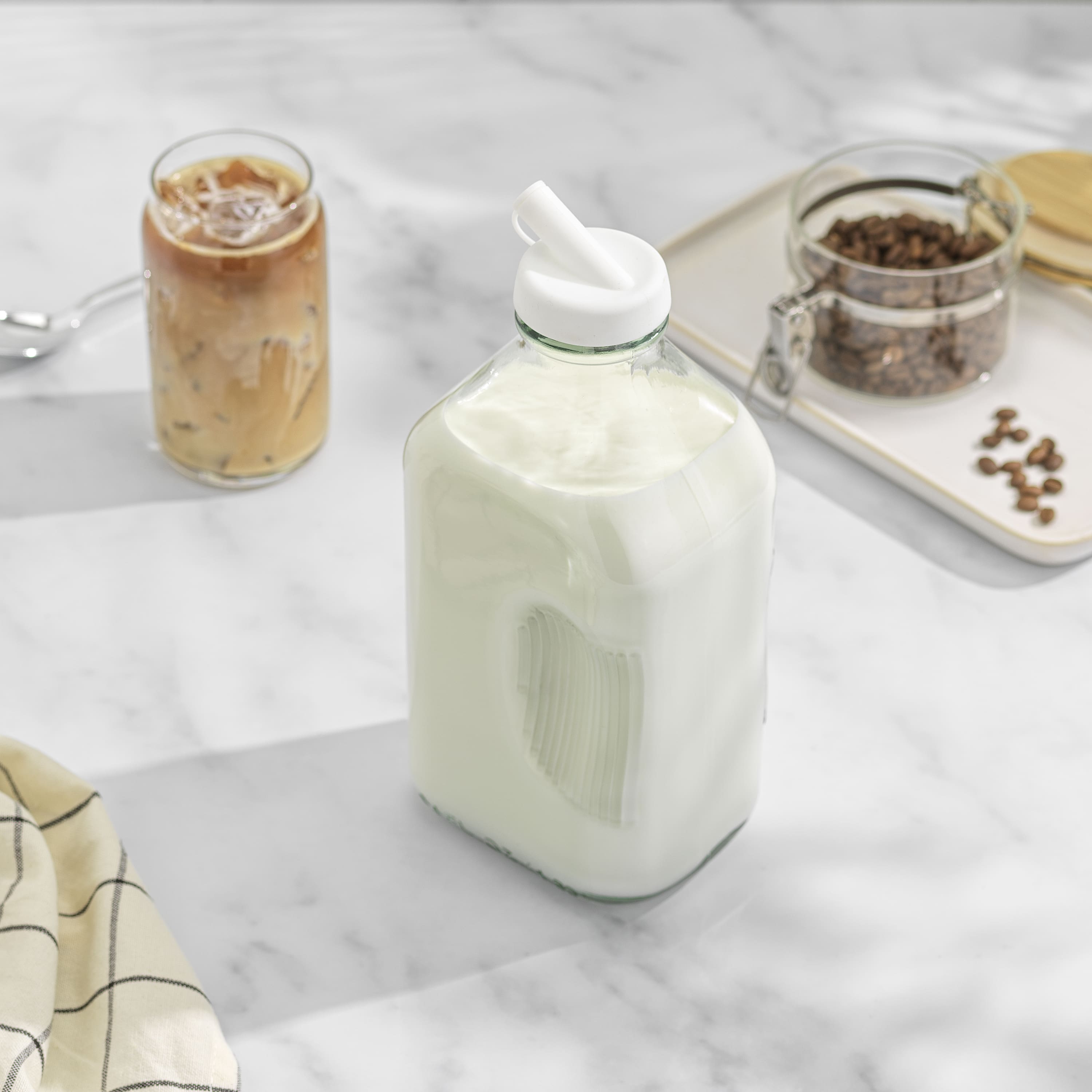 JoyJolt® Reusable Glass Milk Bottle Set with Lid & Pourer