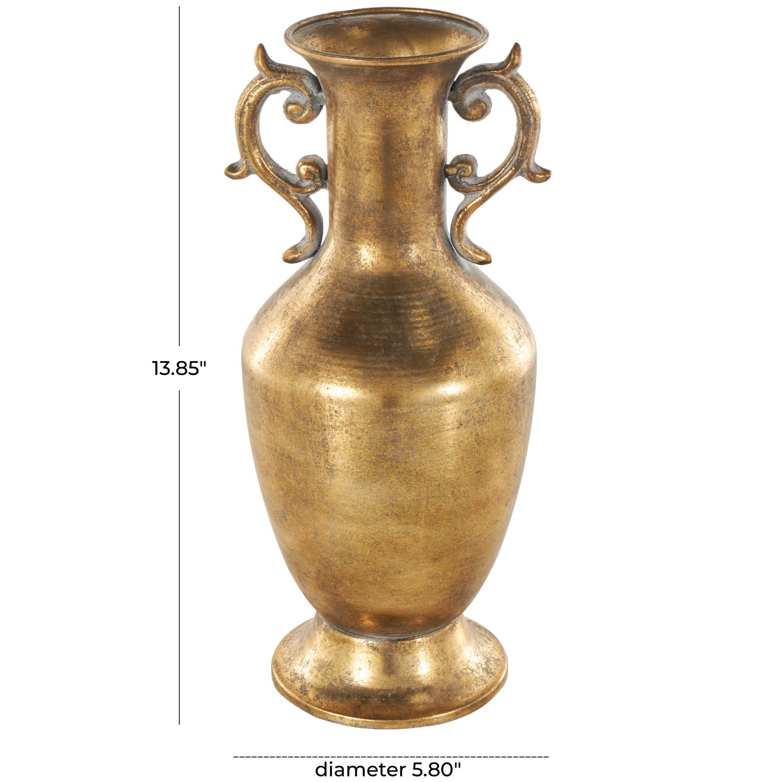Gold Metal Weathered Vintage Amphora Decorative Vase with Scroll Handles