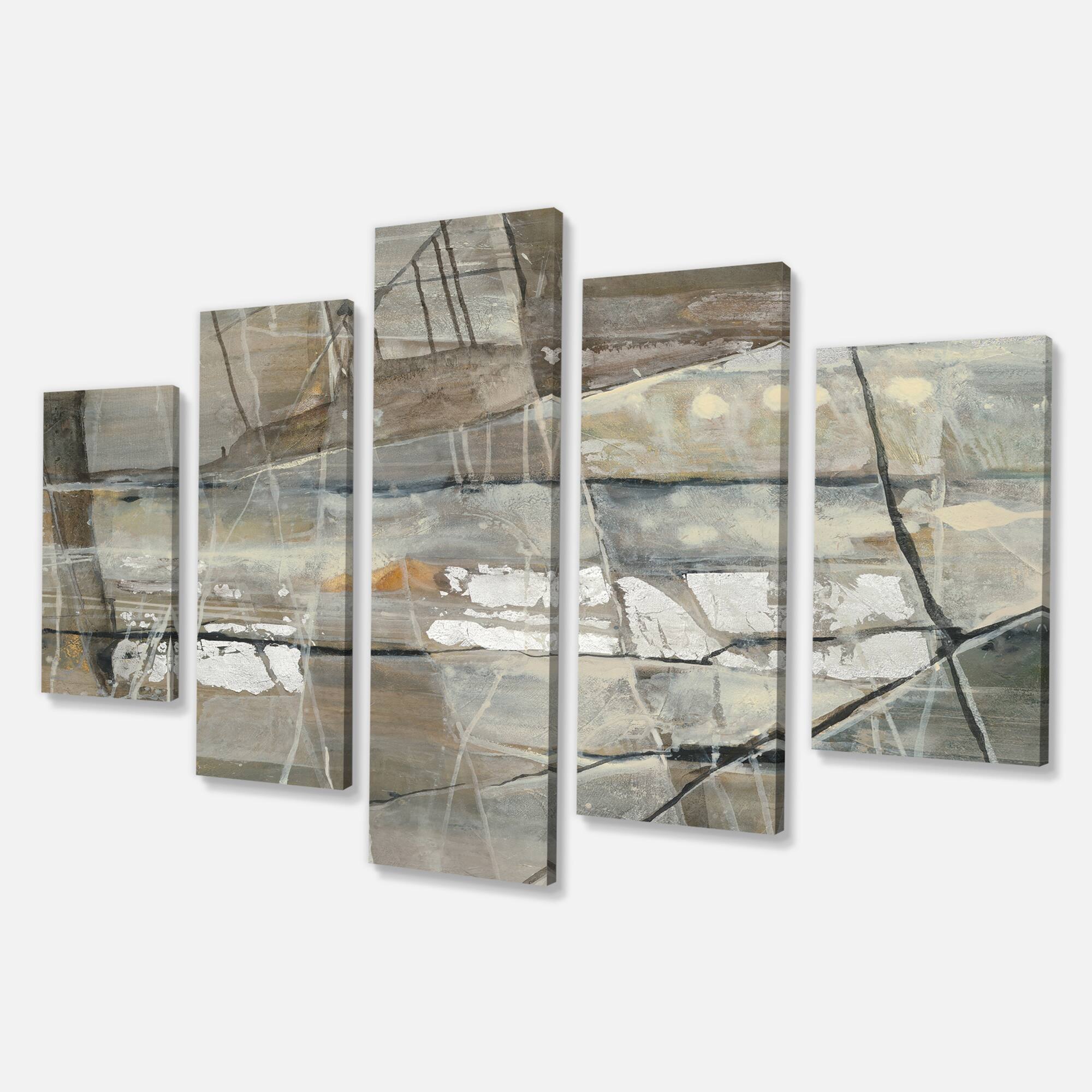 Designart - Grey Silver Geometric Composition - Modern Canvas Art