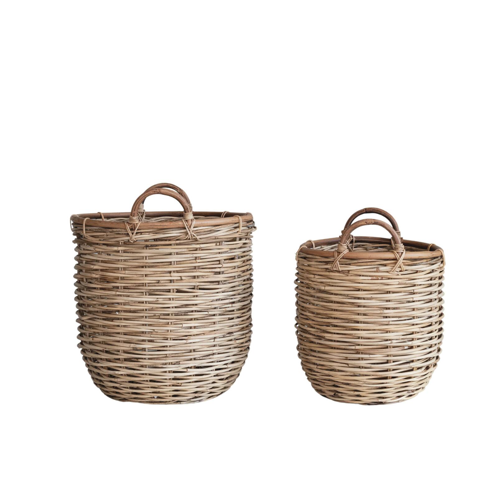 Hello Honey® Natural Brown Hand Woven Rattan Basket Set with Handles