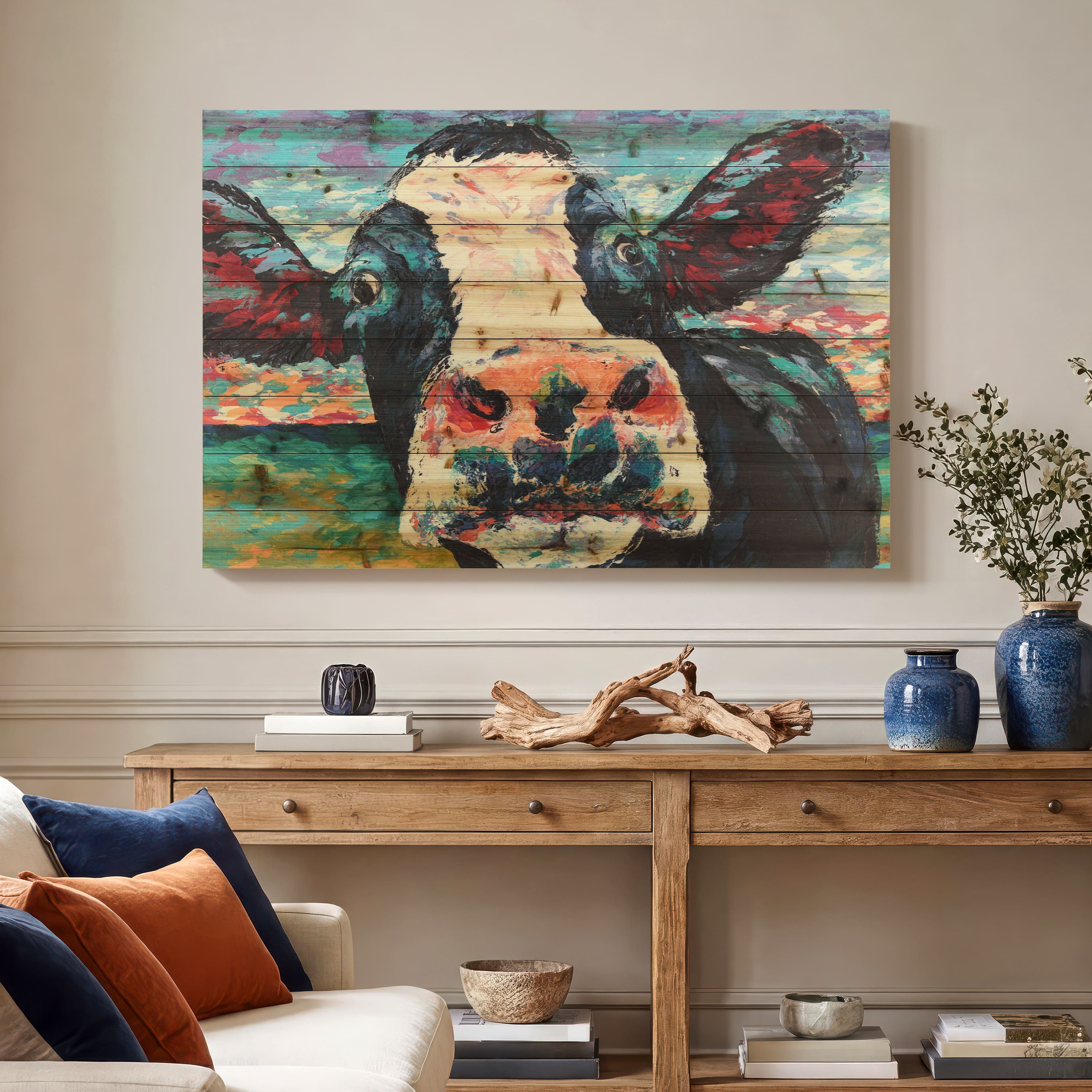 Empire Art Direct Arte de Legno 30" x 45" Curious Cow Wall Art