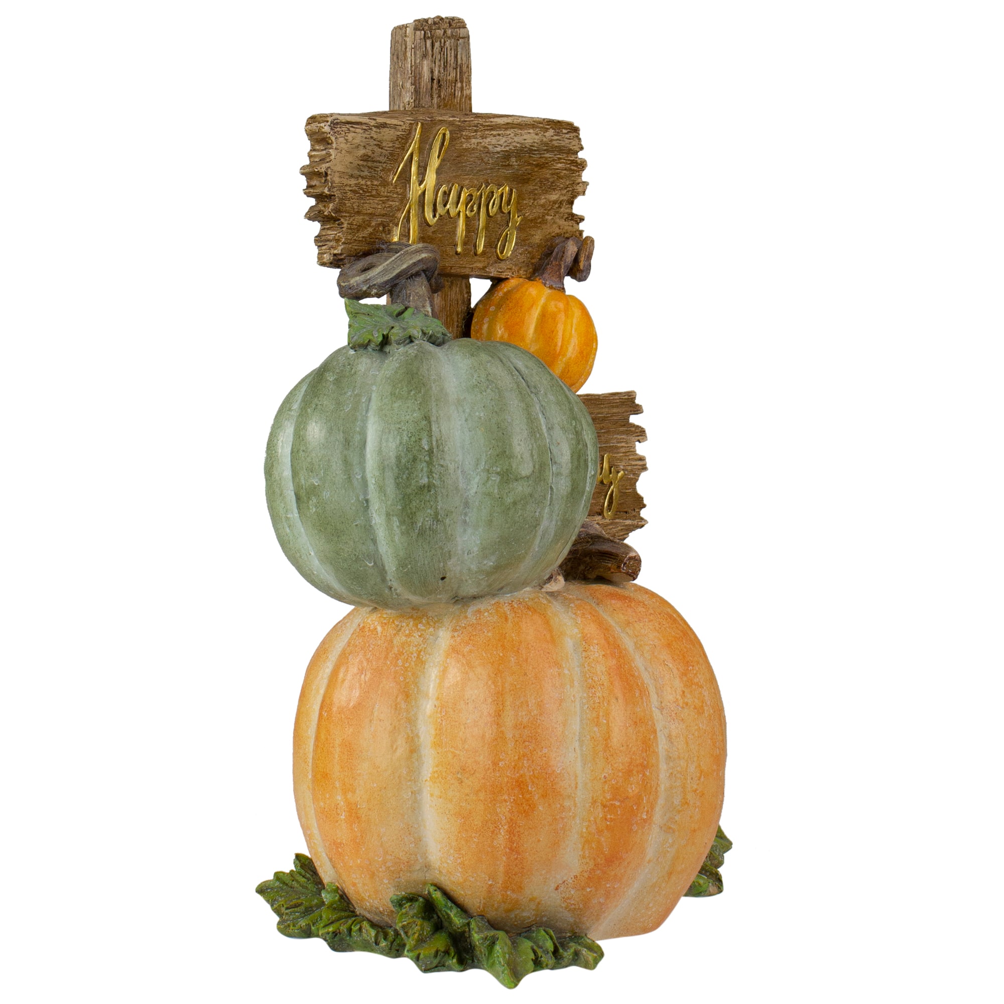 12.5" Orange & Green Pumpkin Happy Thanksgiving Tabletop Sign