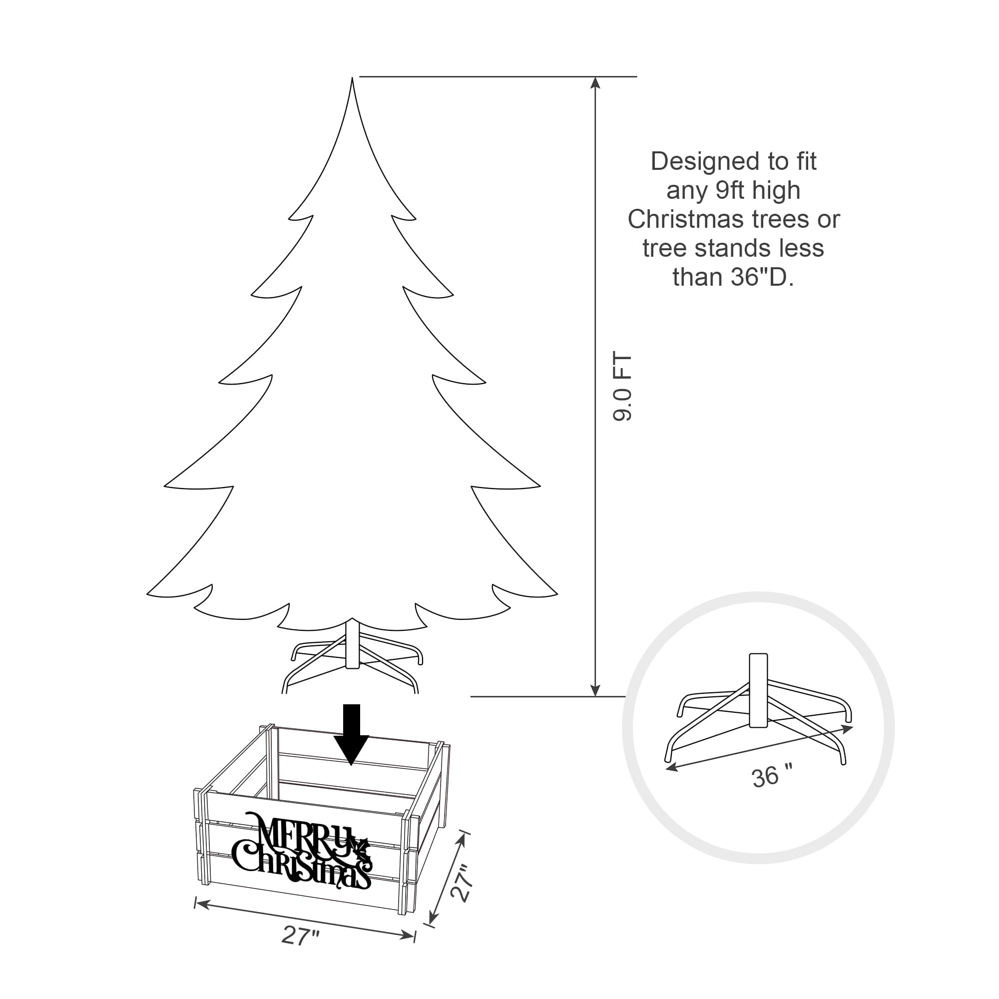 Glitzhome® Merry Christmas Wood Crate Tree Collar