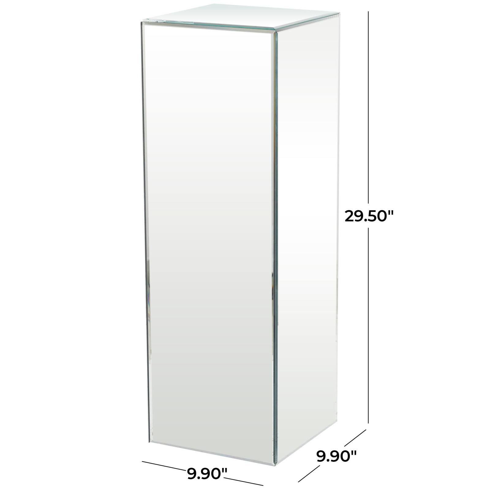 Silver Wood Mirrored Pedestal Table 10" x 10" x 30"