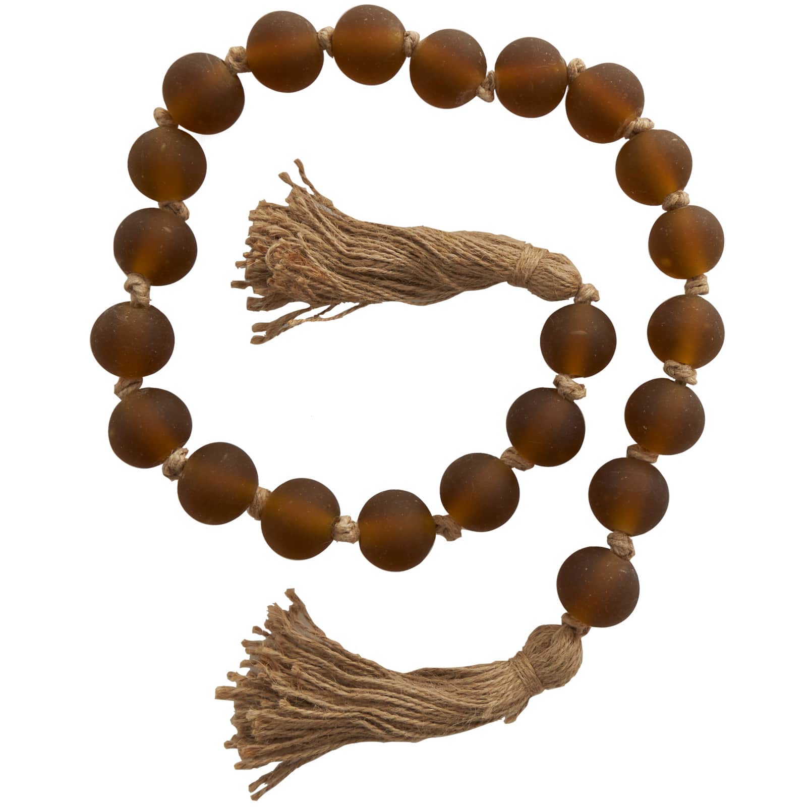 45" Handmade Round Frosted Glass Bead Garland with Tassels & Knotted Jute