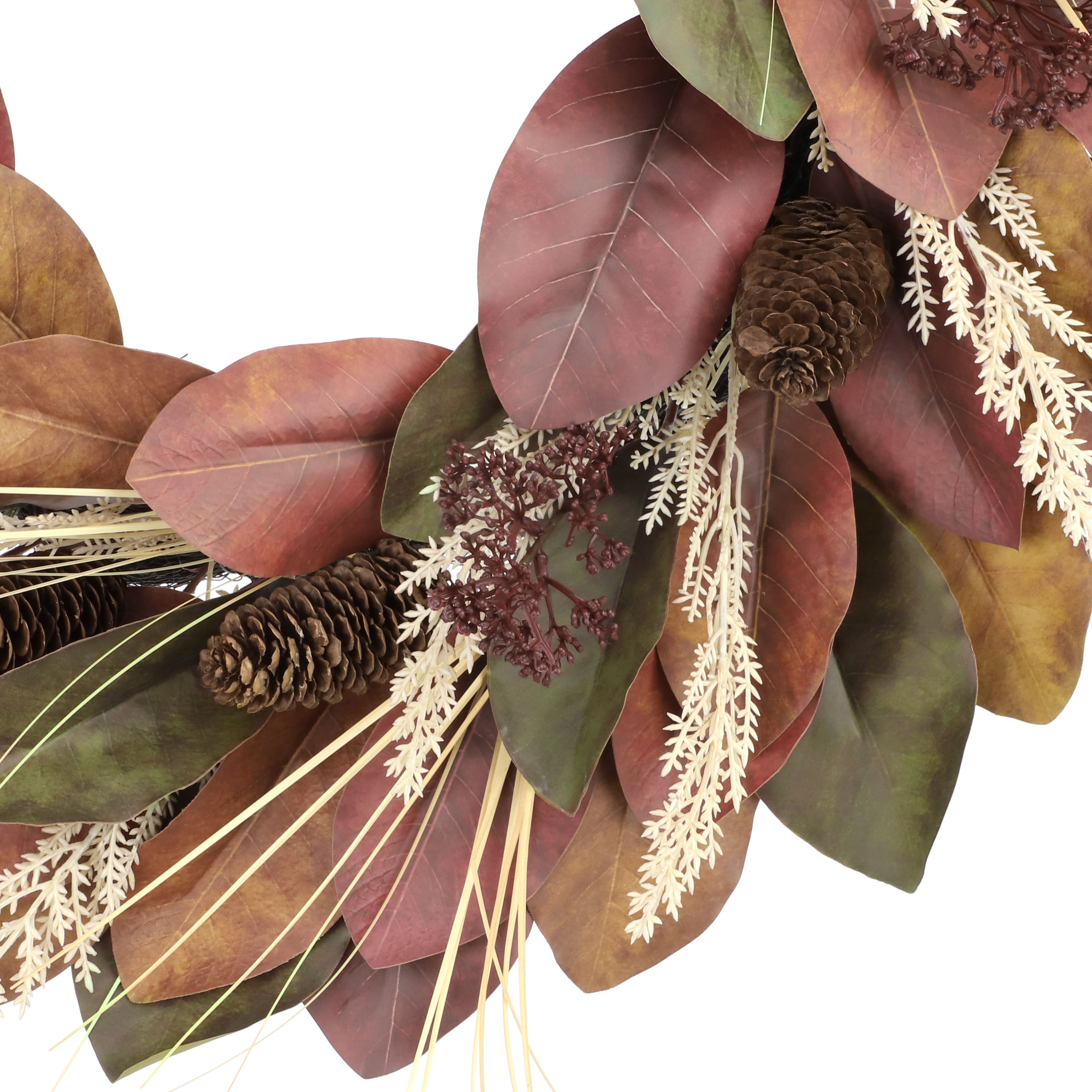 26" Red Magnolia Leaves & Pinecone Wreath by Ashland®