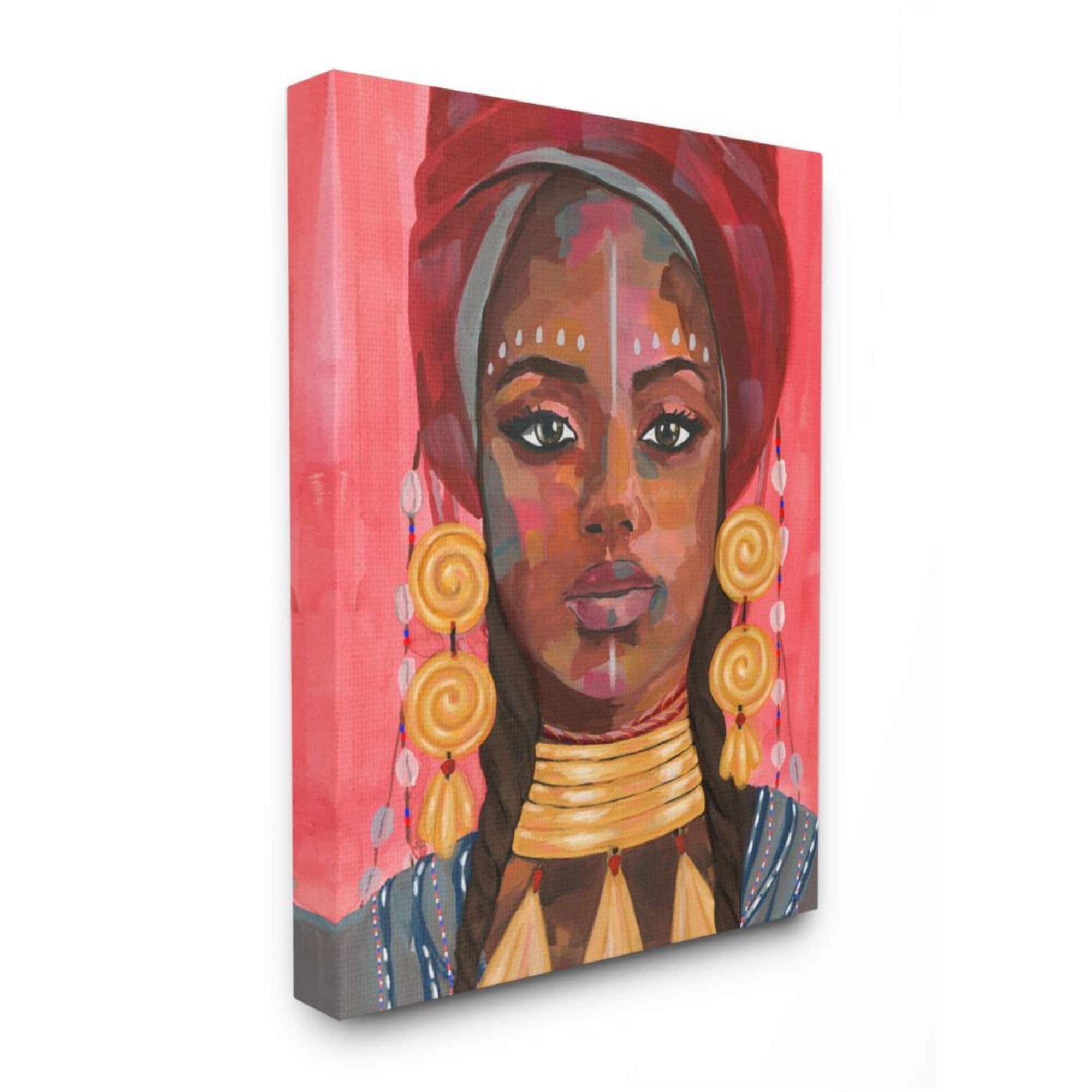 Stupell Industries African Female Portrait with Golden Jewelry Canvas Wall Art