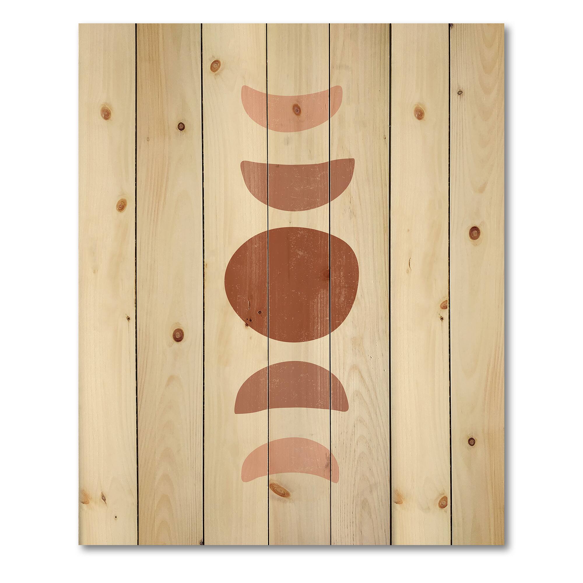 Designart - Minimal Moon Phases - Modern Print on Natural Pine Wood