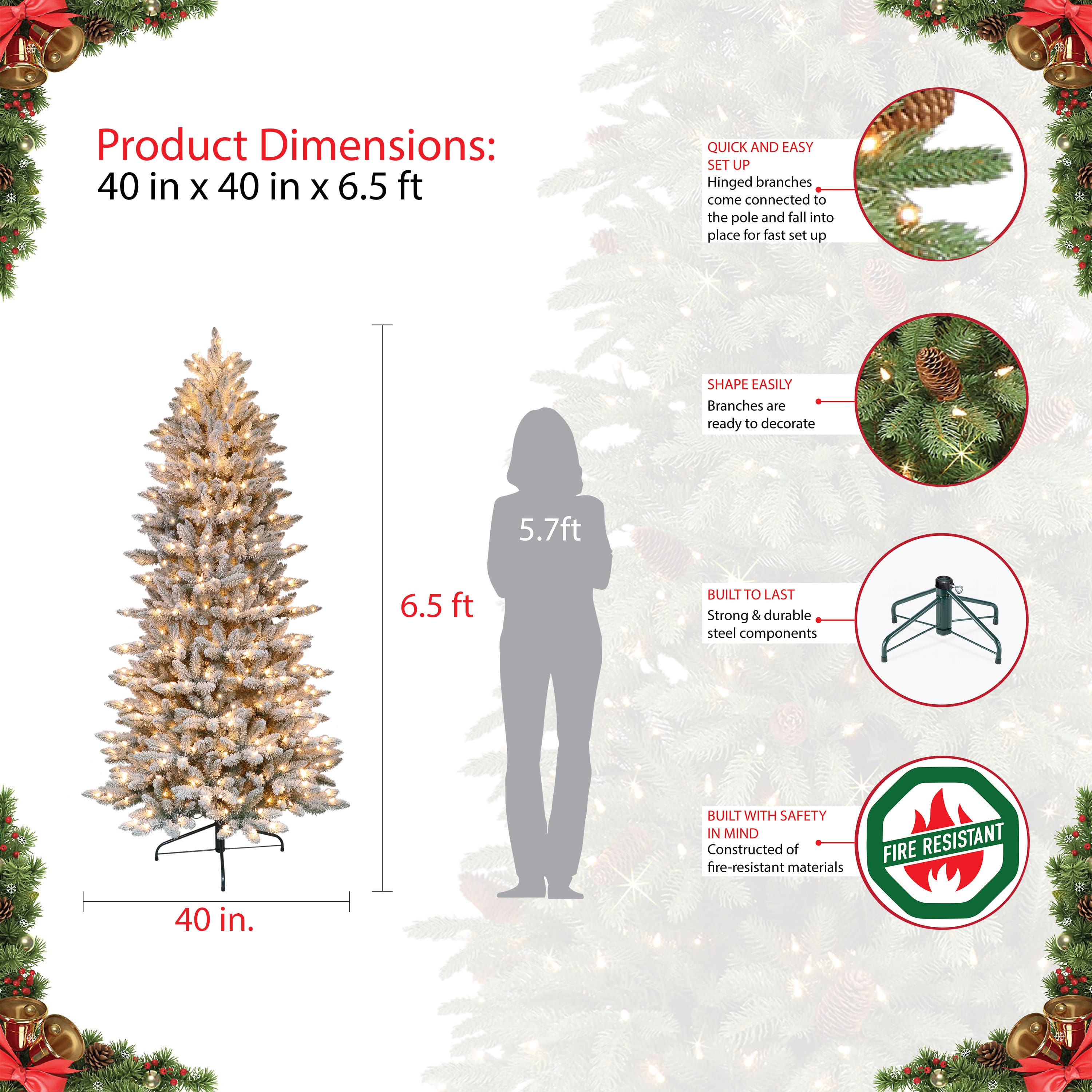 6.5ft. Pre-Lit Fraser Fir Artificial Christmas Tree, Clear Lights