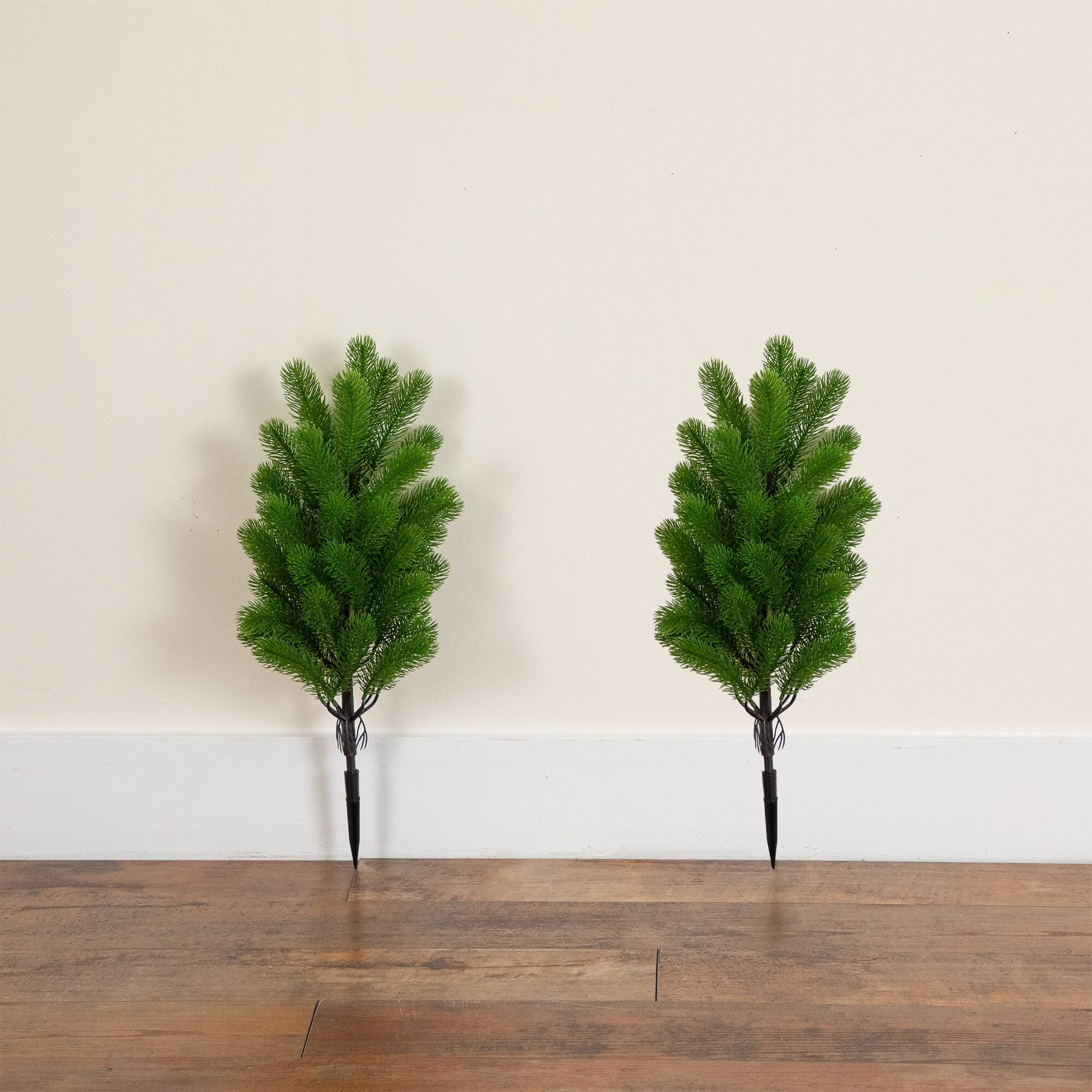 Nearly Natural 19" Green UV Resistant Artificial Christmas Pine with Stakes, 2ct.