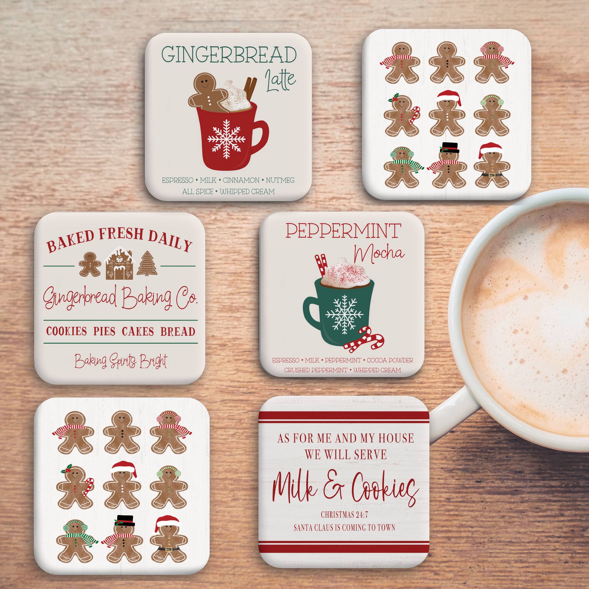 Courtside Market® 4" x 4" Gingerbread Collection Square Ceramic Coasters Set