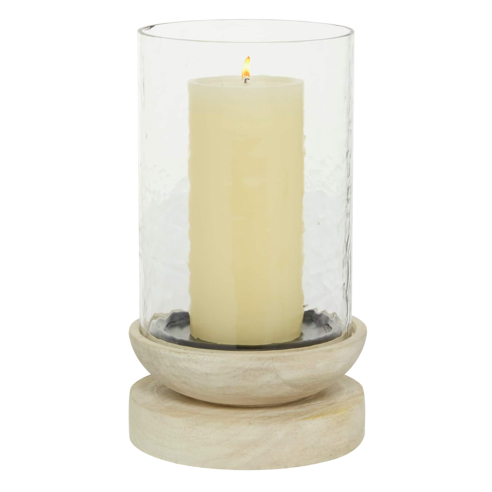 10" Cream Wood Traditional Candle Holder