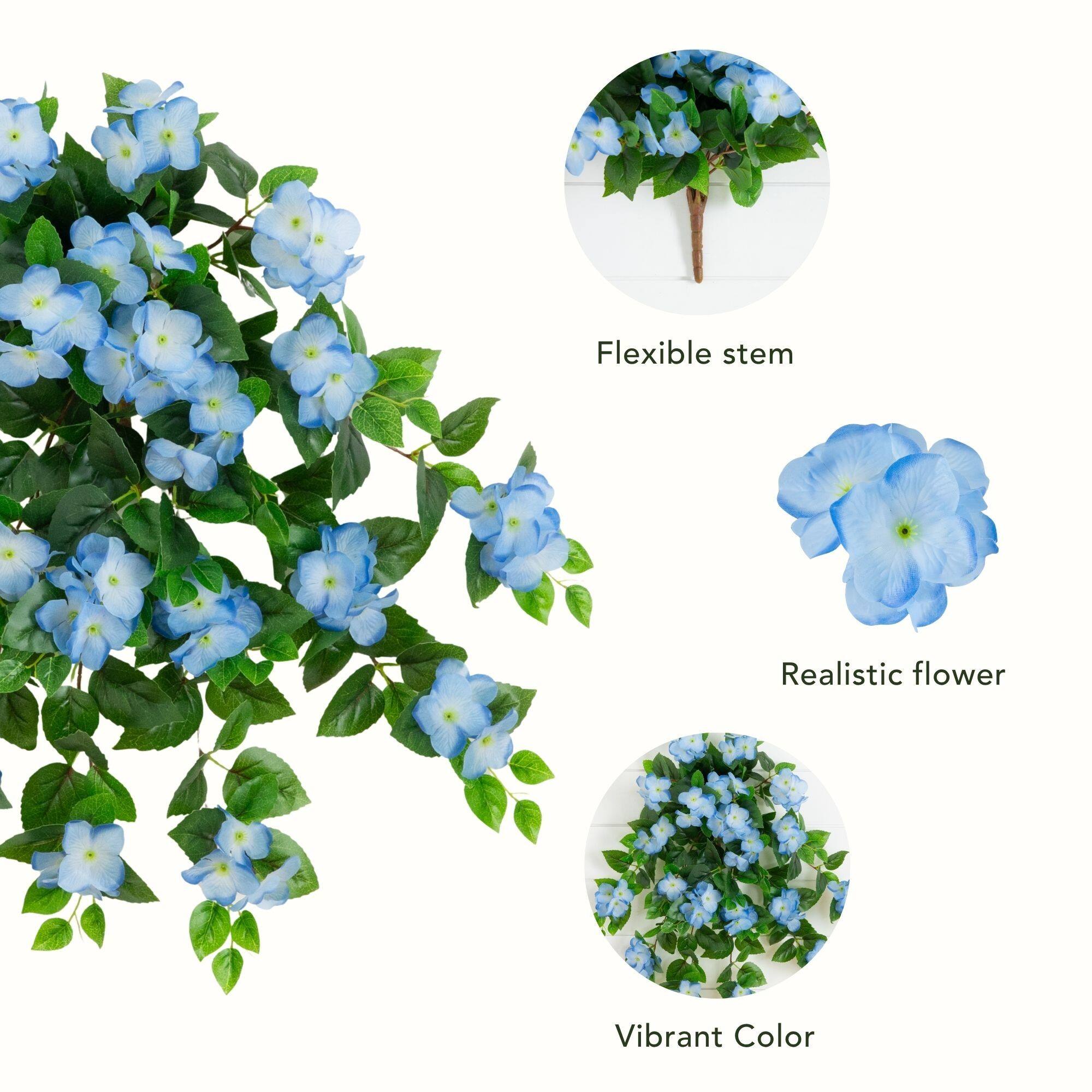 24" UV Resistant Artificial Hydrangea Hanging Plants