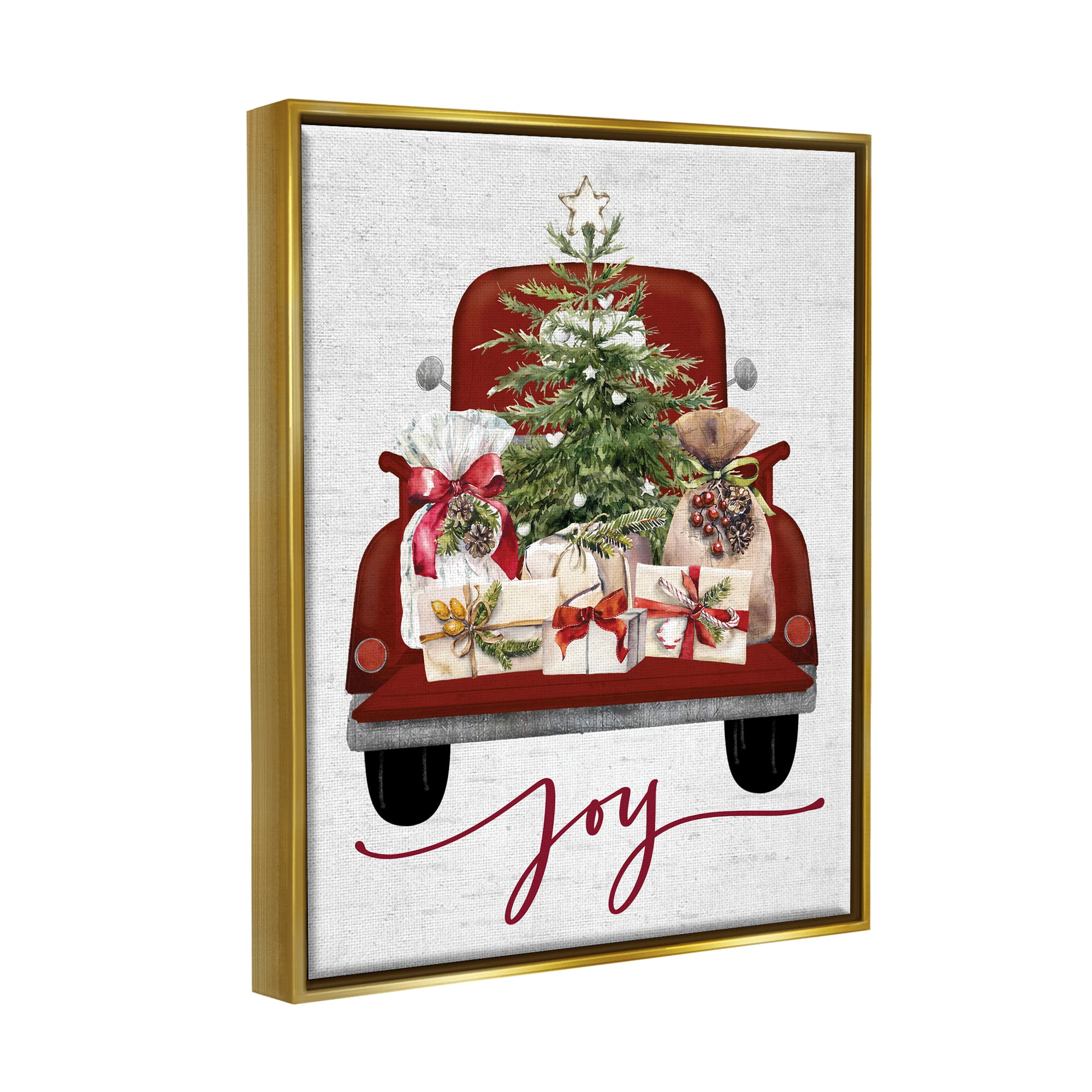 Stupell Industries Joy Holiday Red Gift Truck Framed Floater Canvas Wall Art