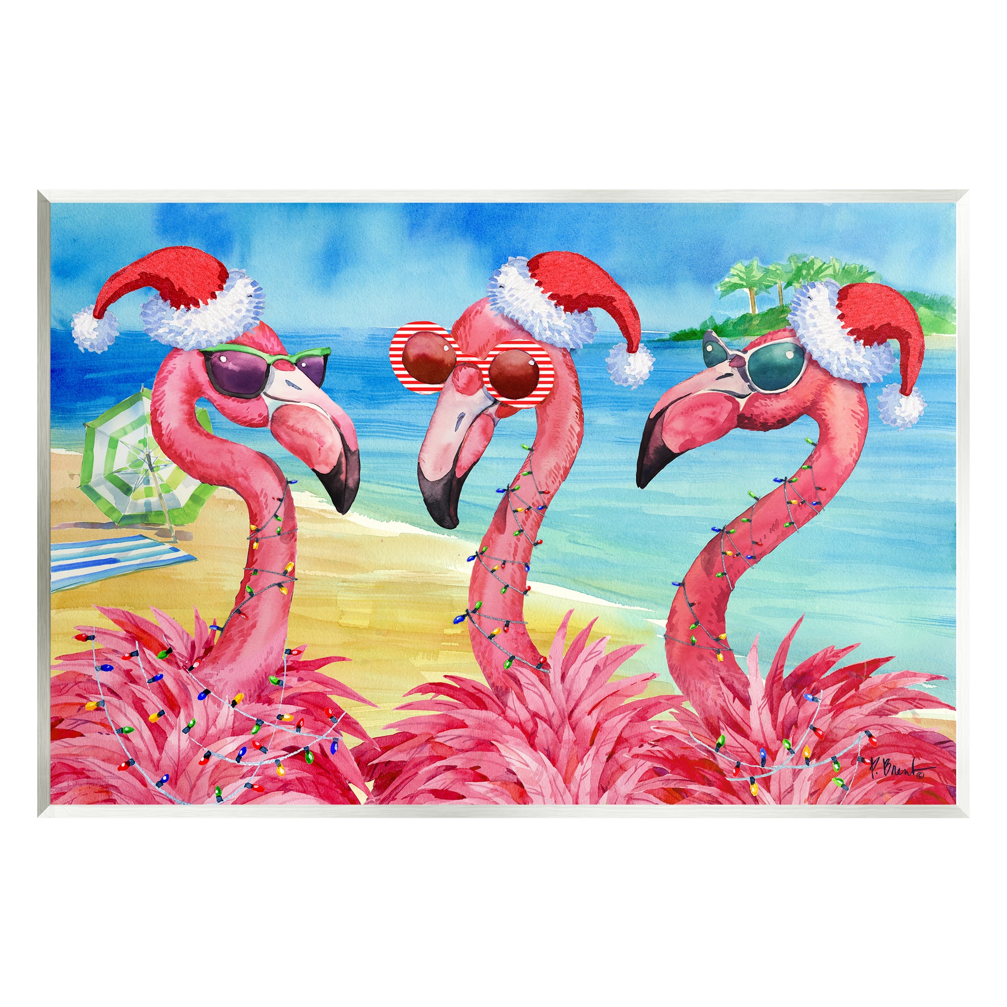 Stupell Industries Holiday Lights Flamingos Beach Wall Plaque Art