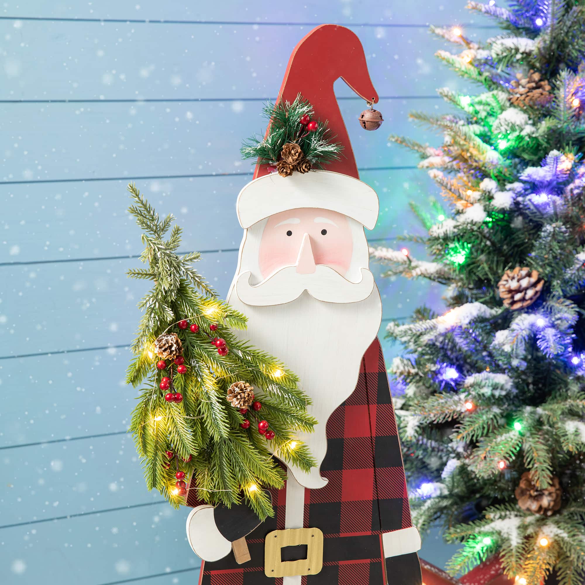 Glitzhome® 36'' Lighted Wooden Santa Porch Décor