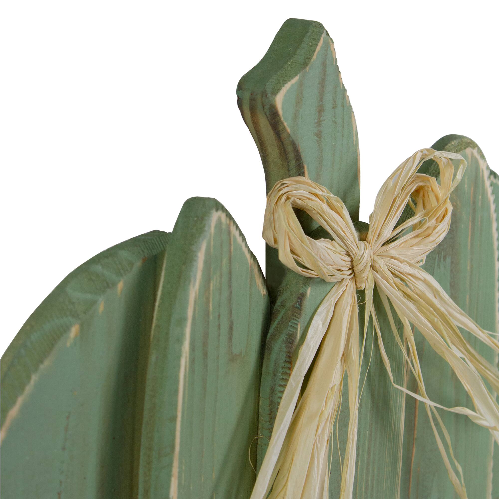 14" Green Slatted Halloween Tabletop Pumpkin with Bow