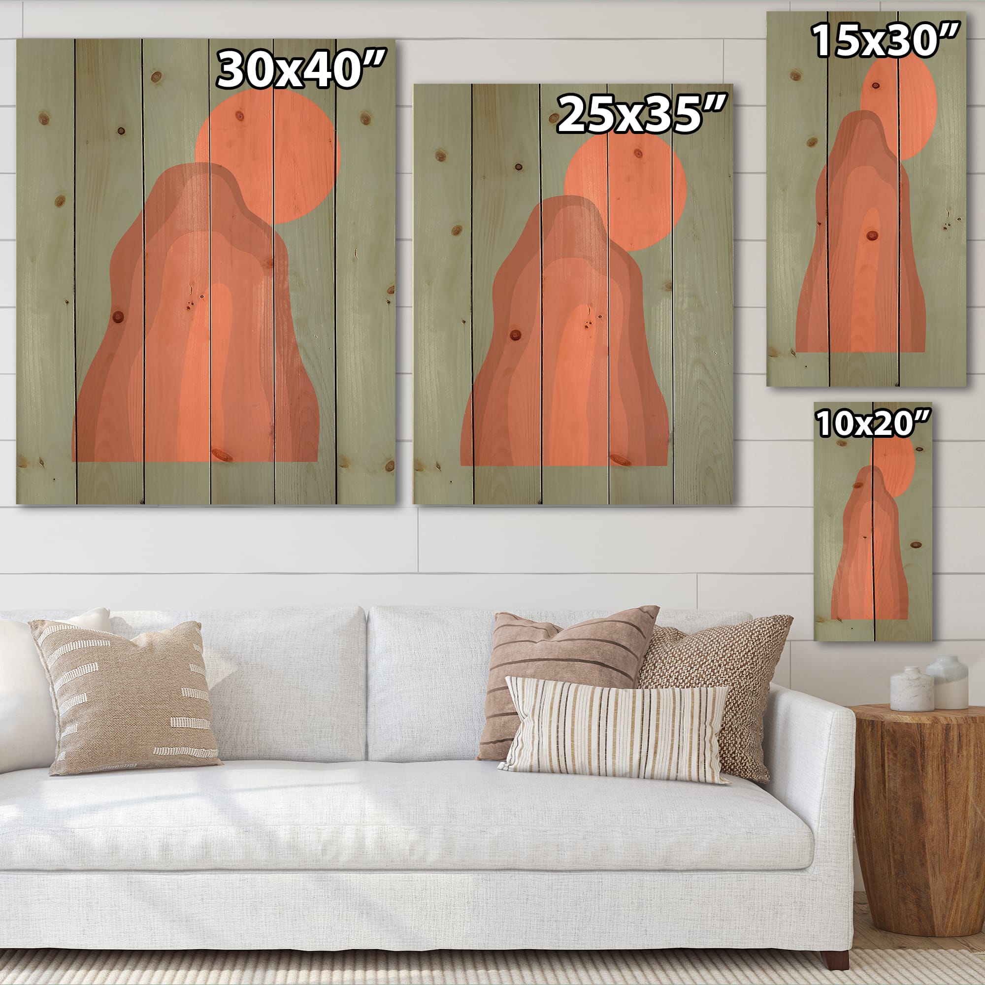 Designart - Pink Sunset Mountain Landscape - Modern Print on Natural Pine Wood