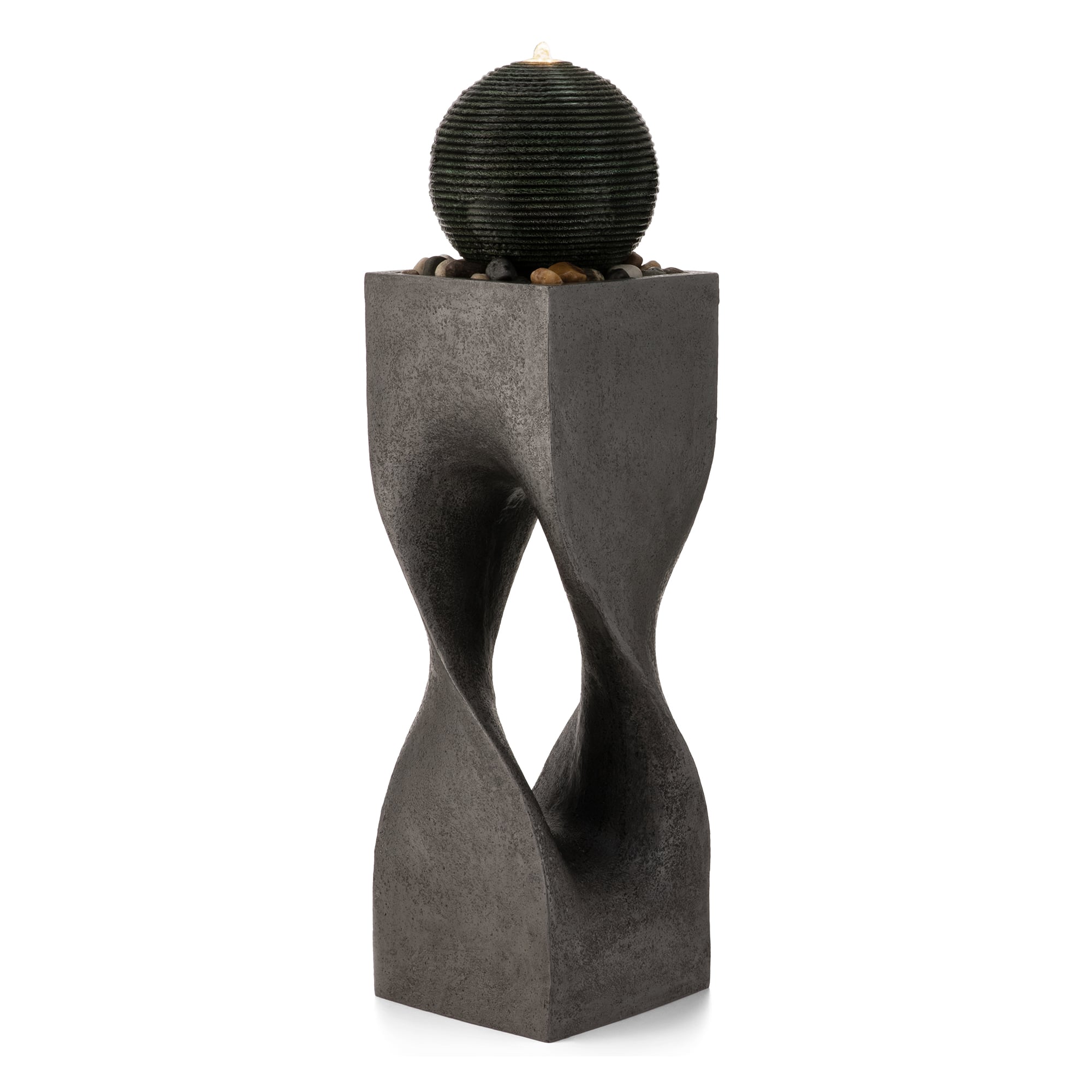 Glitzhome® 36.5" LED Modern Geometric Pedestal & Sphere Outdoor Floor Fountain